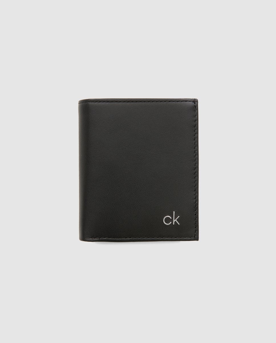 Carteira vertical de homem Calvin Klein em pele lisa preta com porta-moedas Preto-1