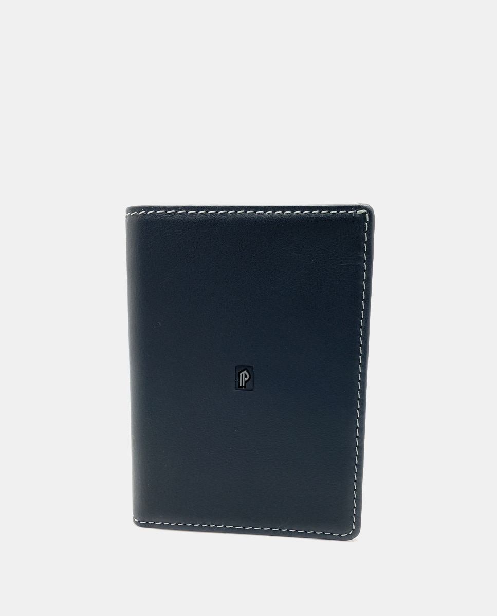 Carteira para Sete Cartões em Pele - Preto Preto-1