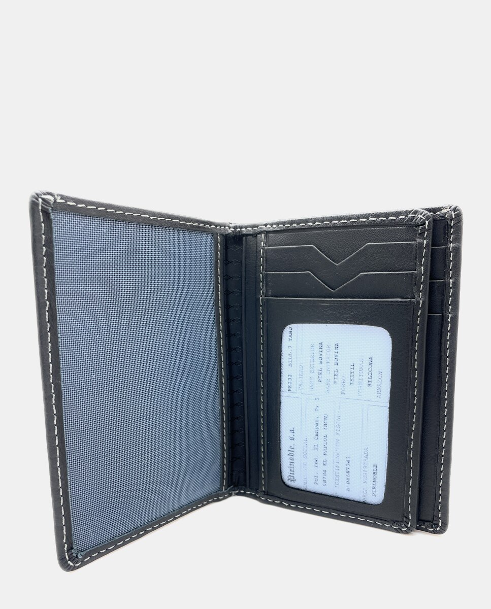 Carteira para Sete Cartões em Pele - Preto Preto-2