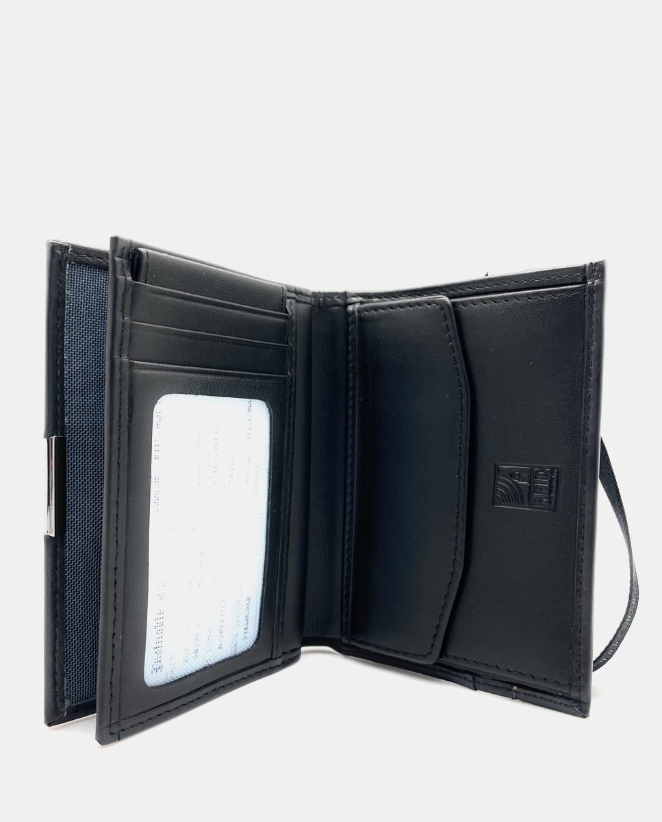 Carteira com Porta-Moedas Interior e Elástico Exterior em Pele - Preto Preto-3