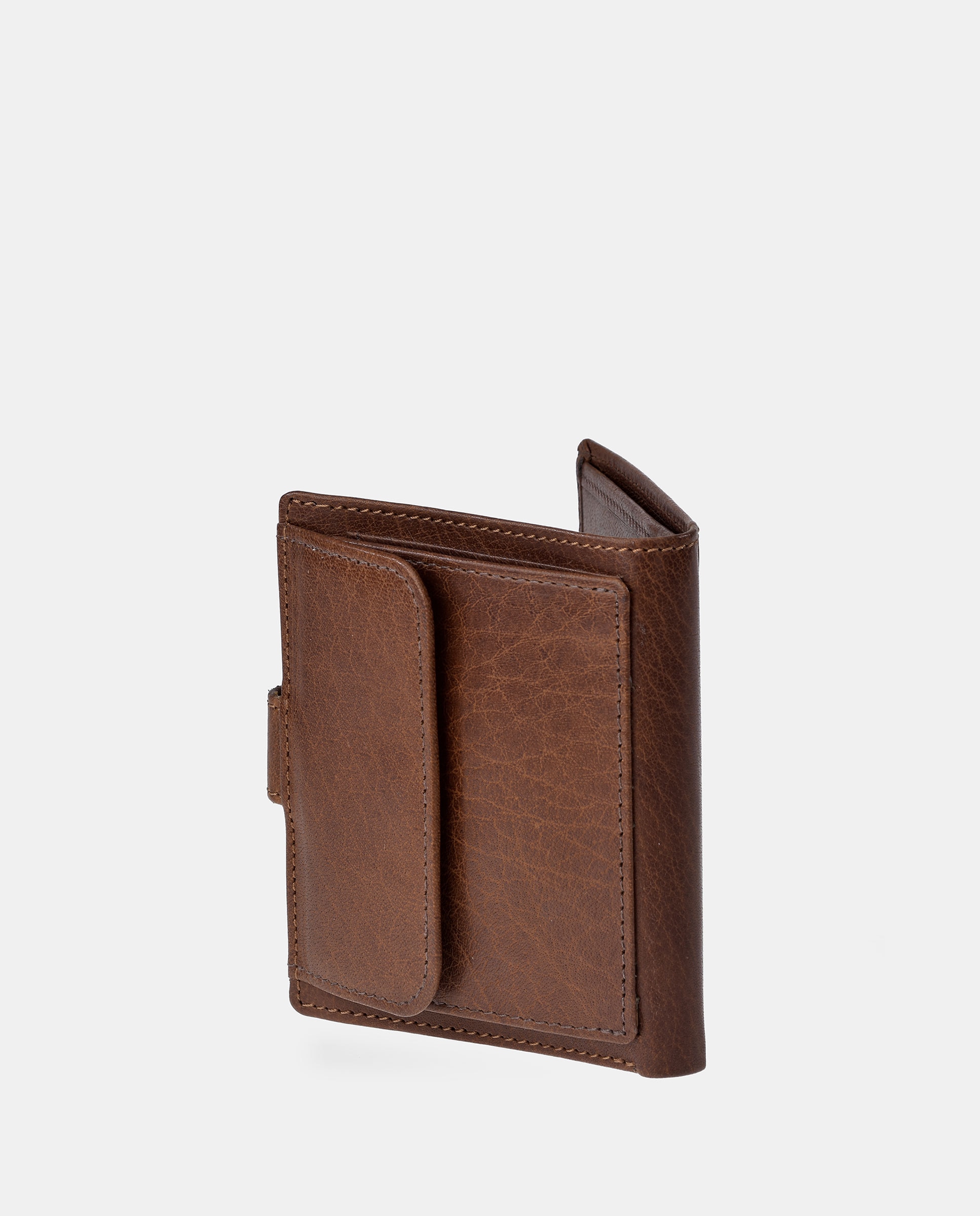 Carteira Vertical em Pele Vegetal com Fecho Castanho-claro-3