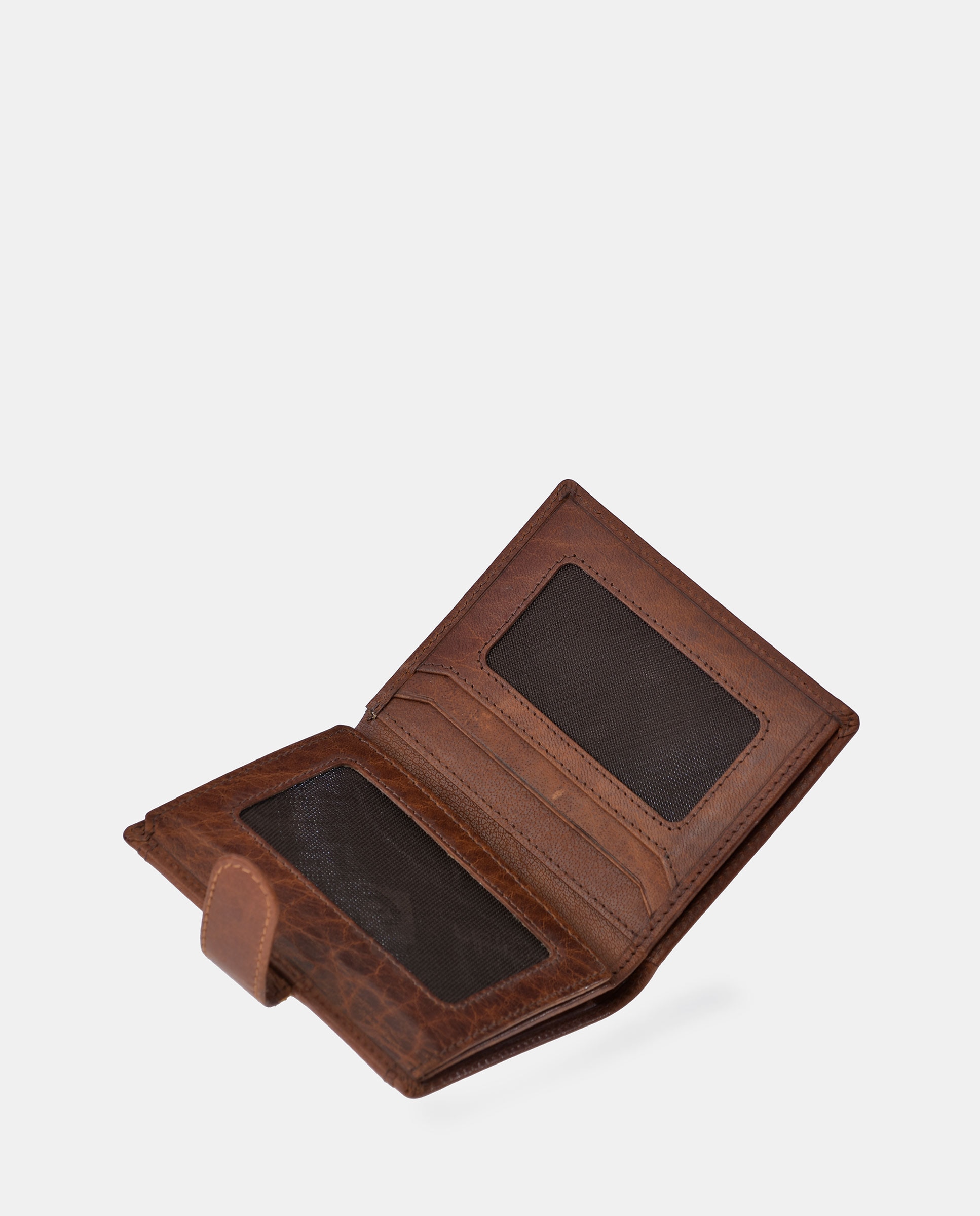 Carteira Vertical em Pele Vegetal com Fecho Castanho-claro-5