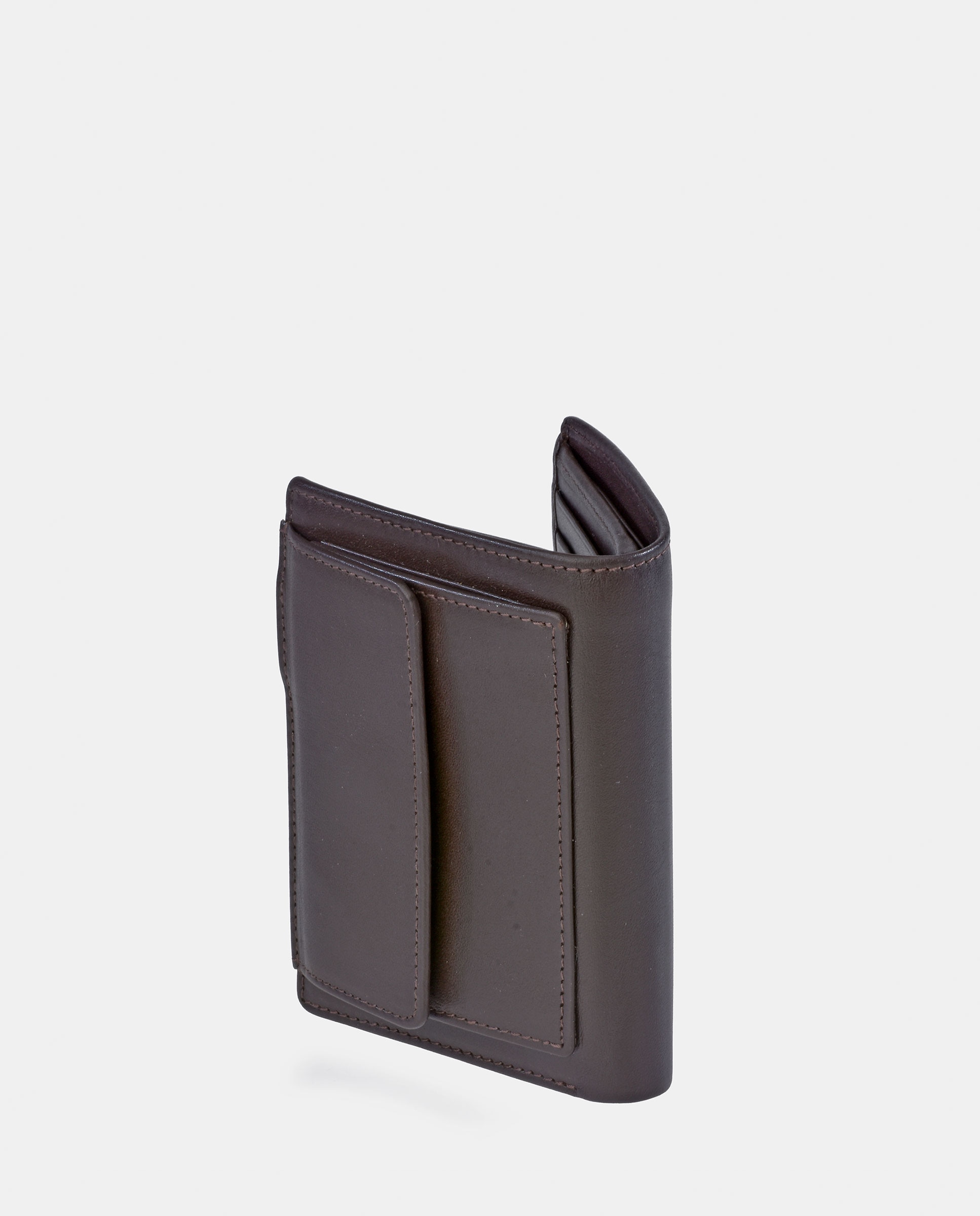 Carteira em Pele com Porta-Moedas Exterior - Preto Castanho-3