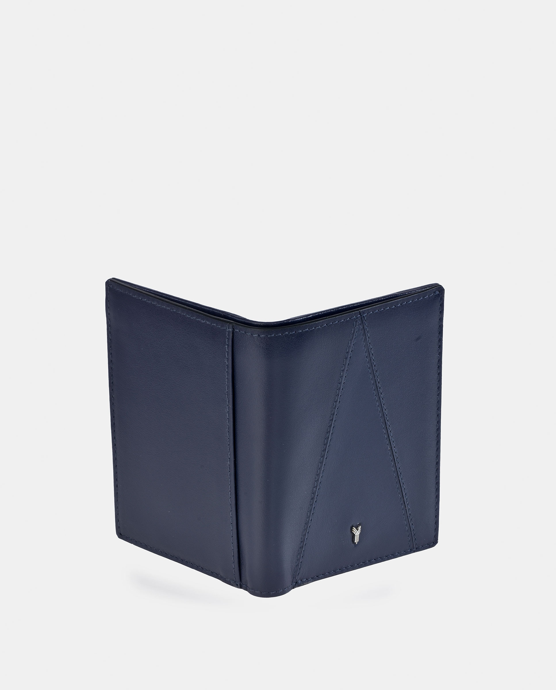 Carteira em Pele com Bolso Exterior - Preto Azul-marinho-3