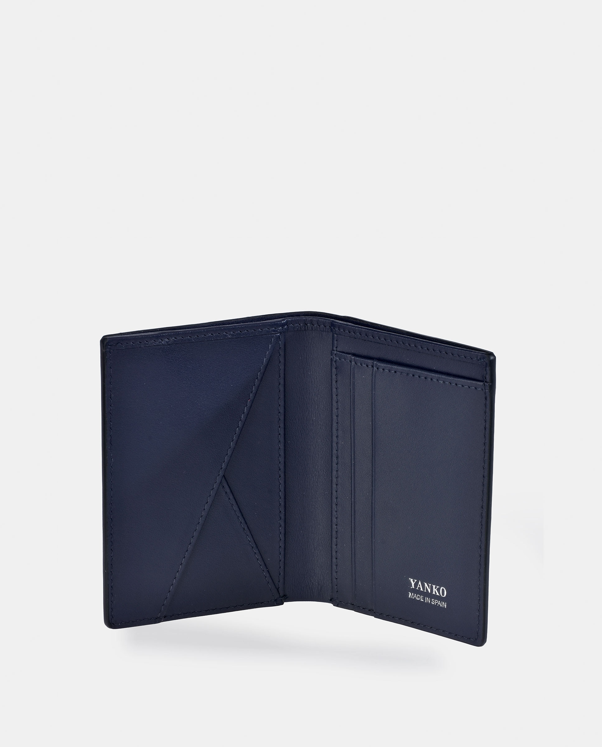 Carteira em Pele com Bolso Exterior - Preto Azul-marinho-4