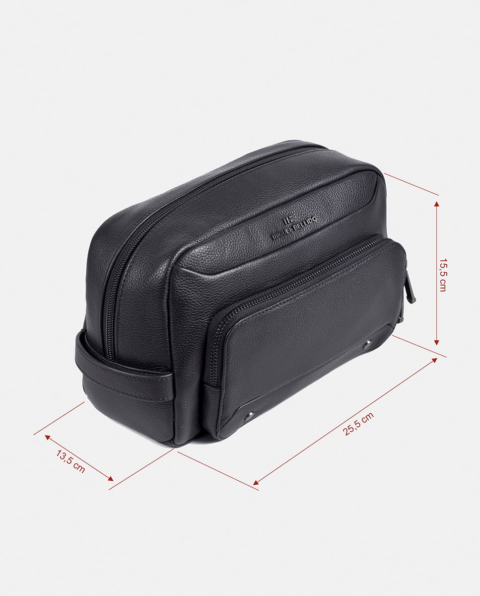 Nécessaire de Pele Legítima de Grão Natural Preto-3