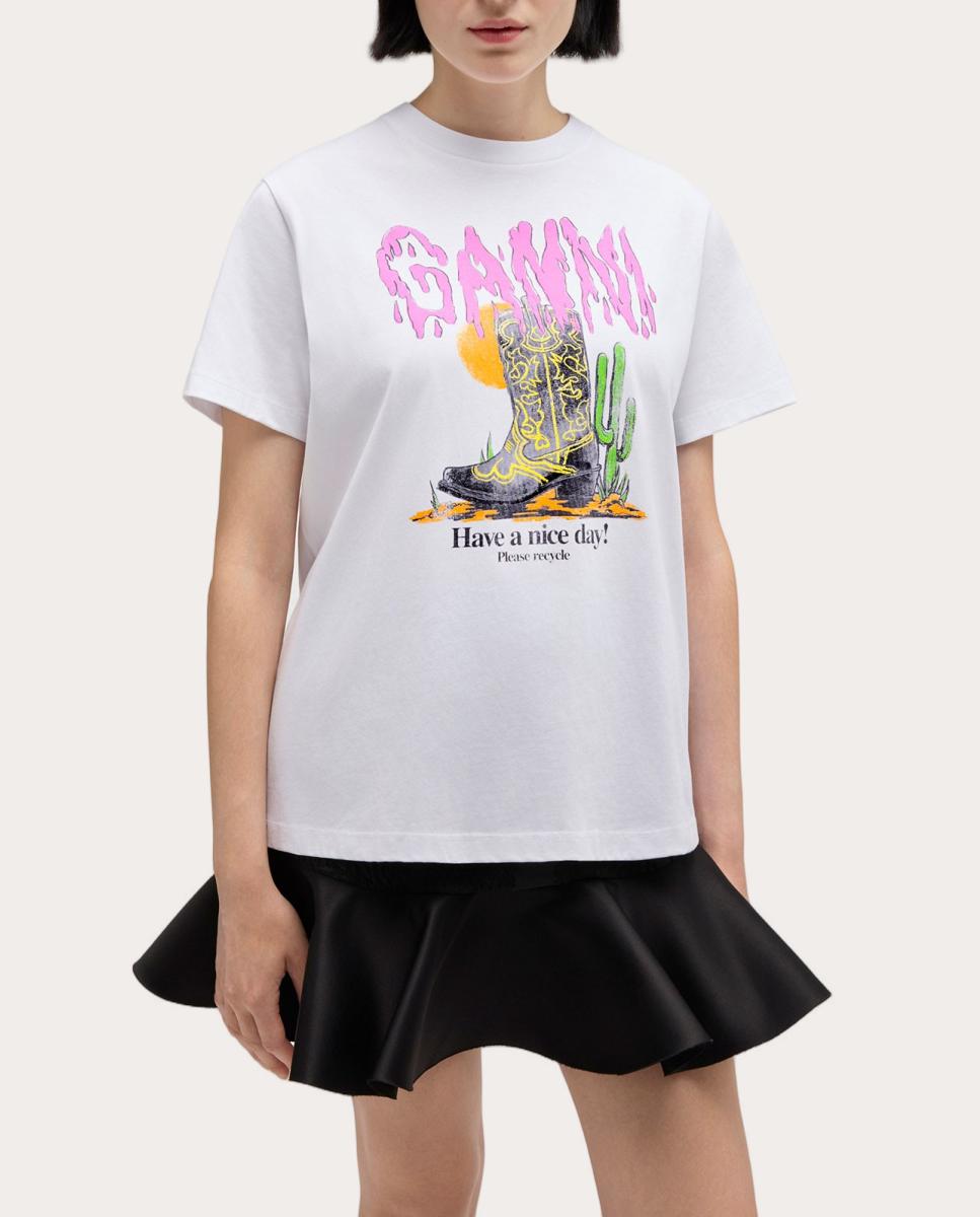 T-shirt de Algodão com Estampado Branco-3
