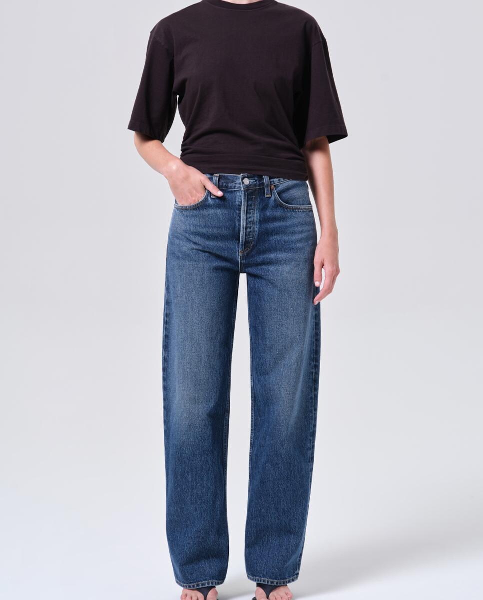 Jeans regular de algodão Azul-4