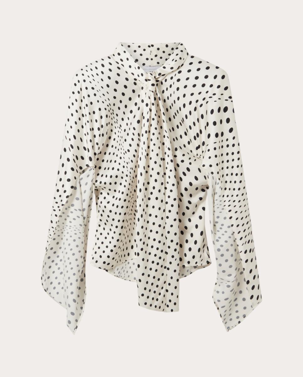 Imagen 0 de Camisa con lunares y nudo al cuello Blanco