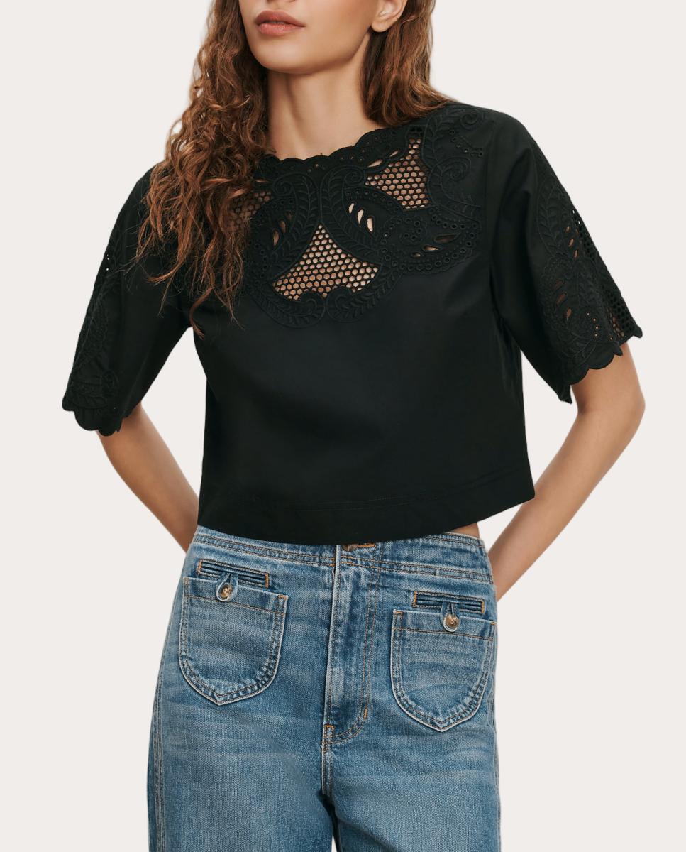 Camiseta crop top de algodón - Negro Negro-2