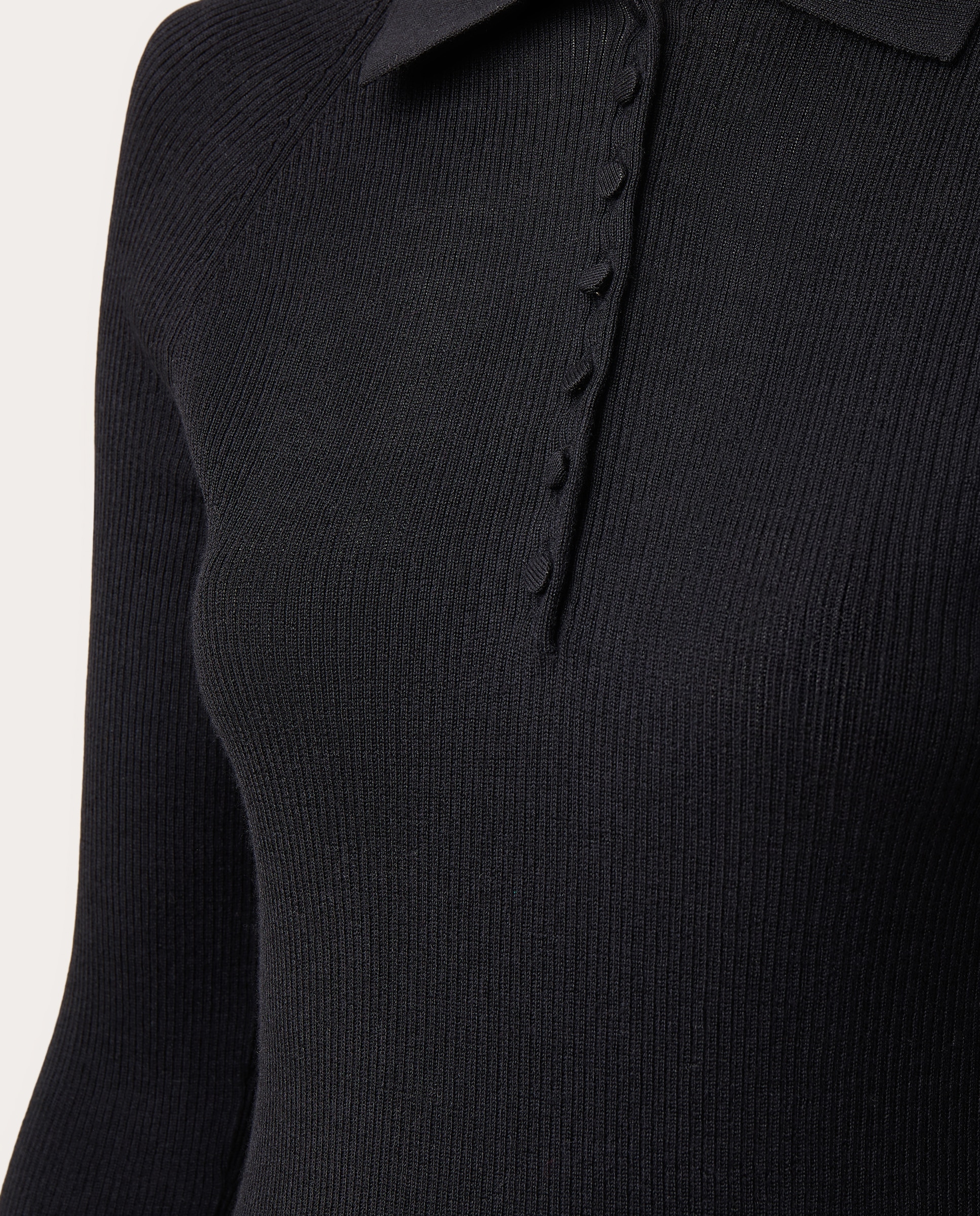 Polo acanalado de seda y algodón - Negro Negro-3