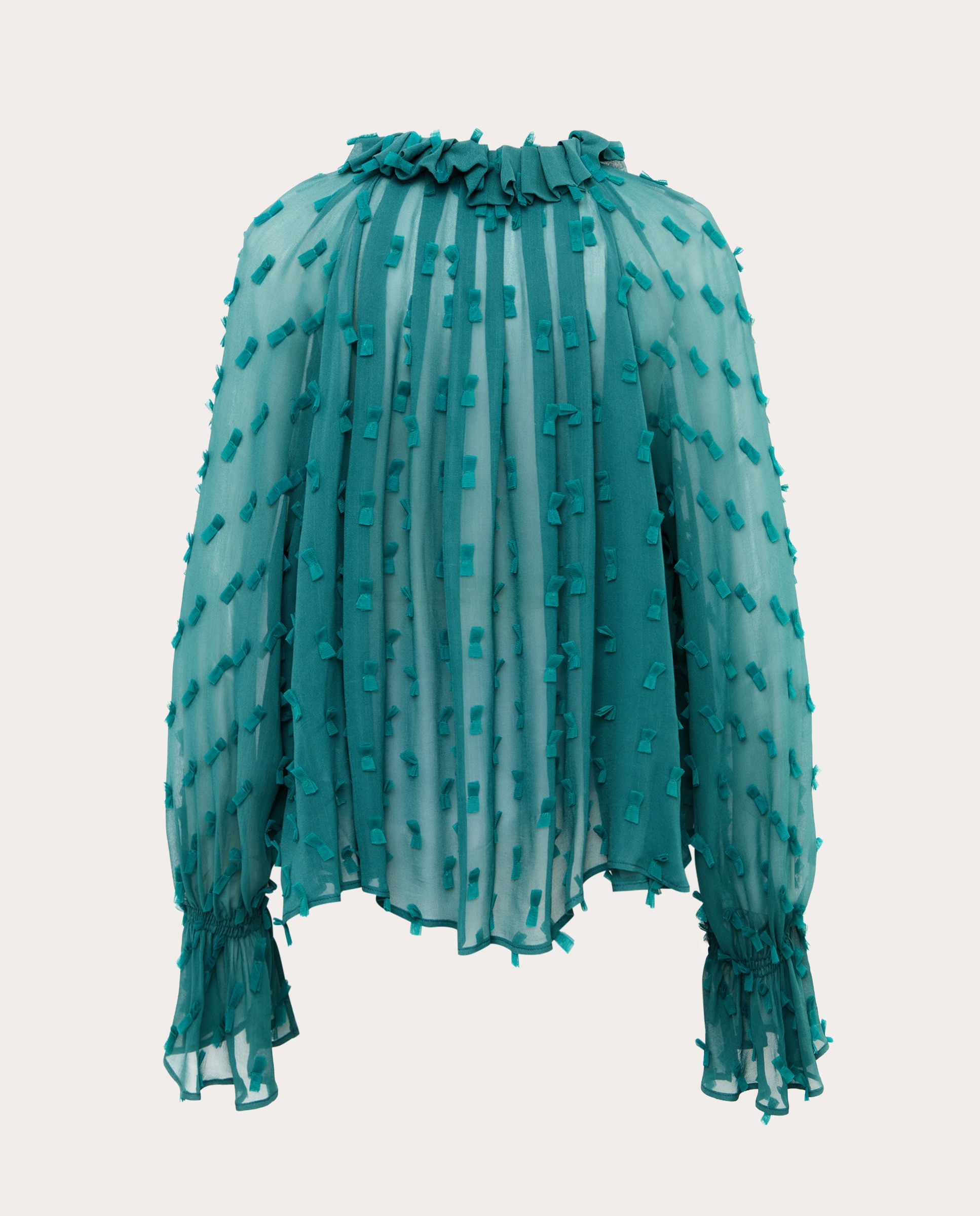 Blusa de Corte Romântico de Chiffon Verde-2