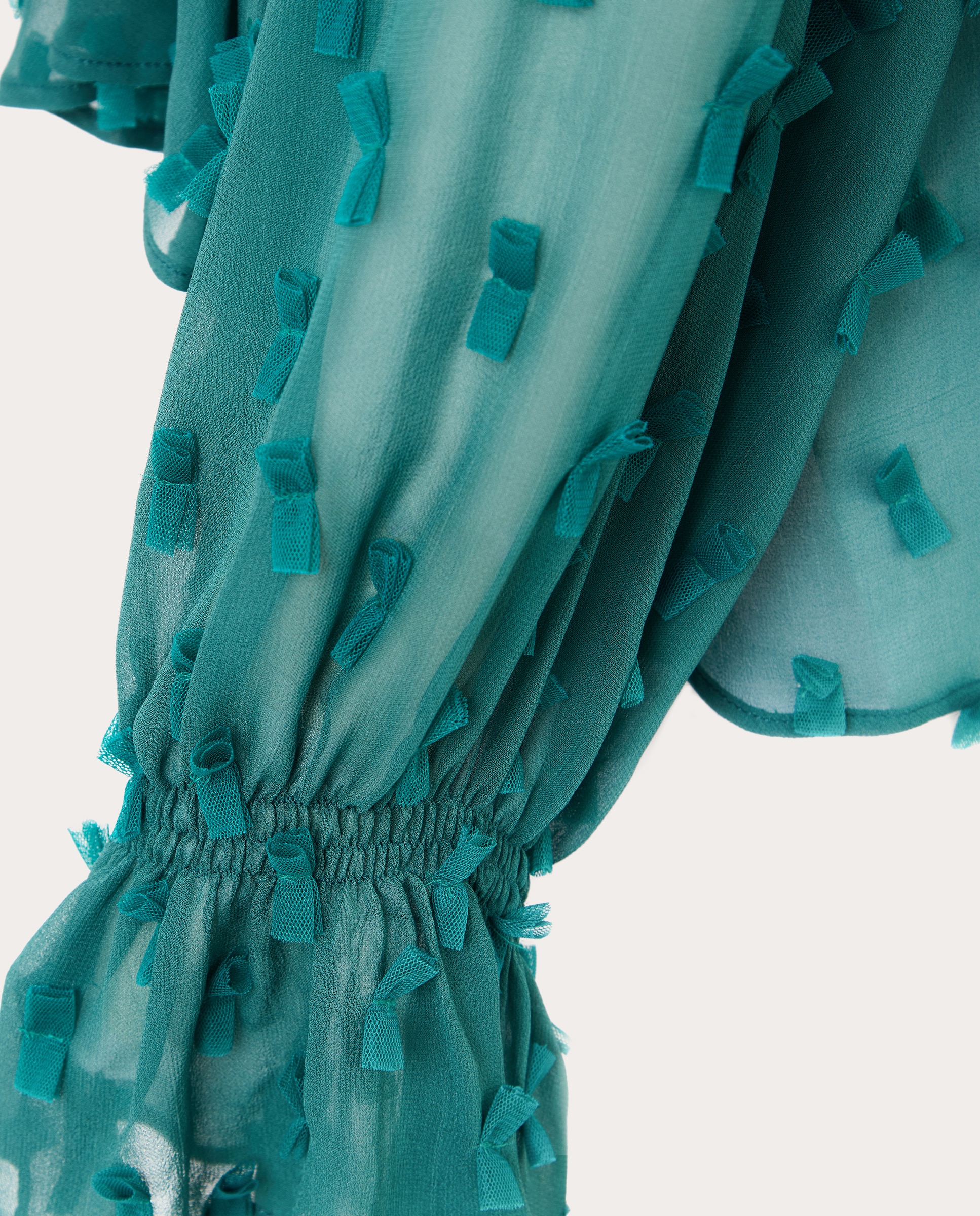 Blusa de Corte Romântico de Chiffon Verde-5