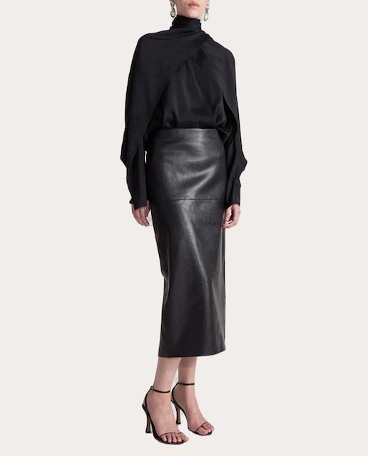 Imagen 0 de Falda midi de cuero