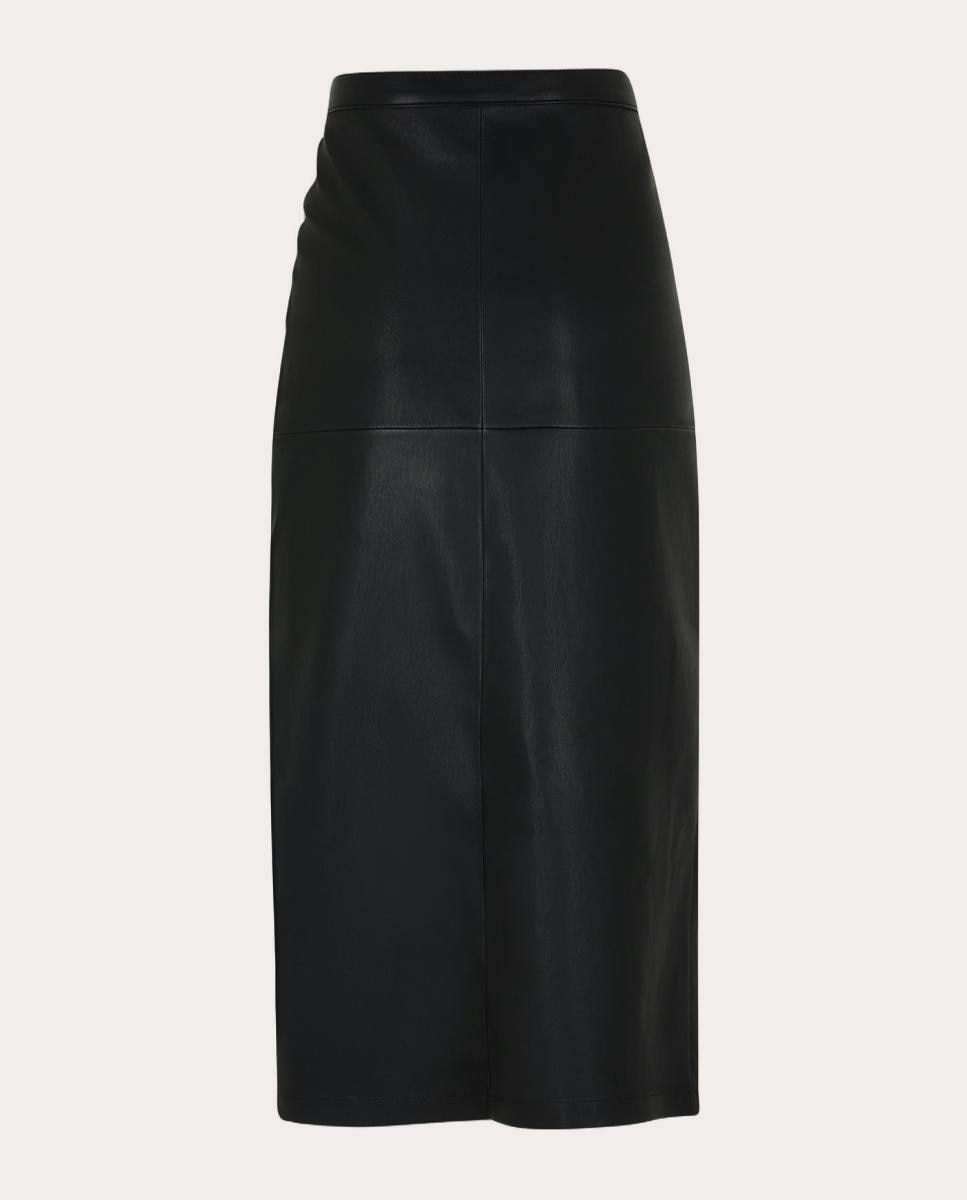 Falda midi de piel - Negro Negro-2