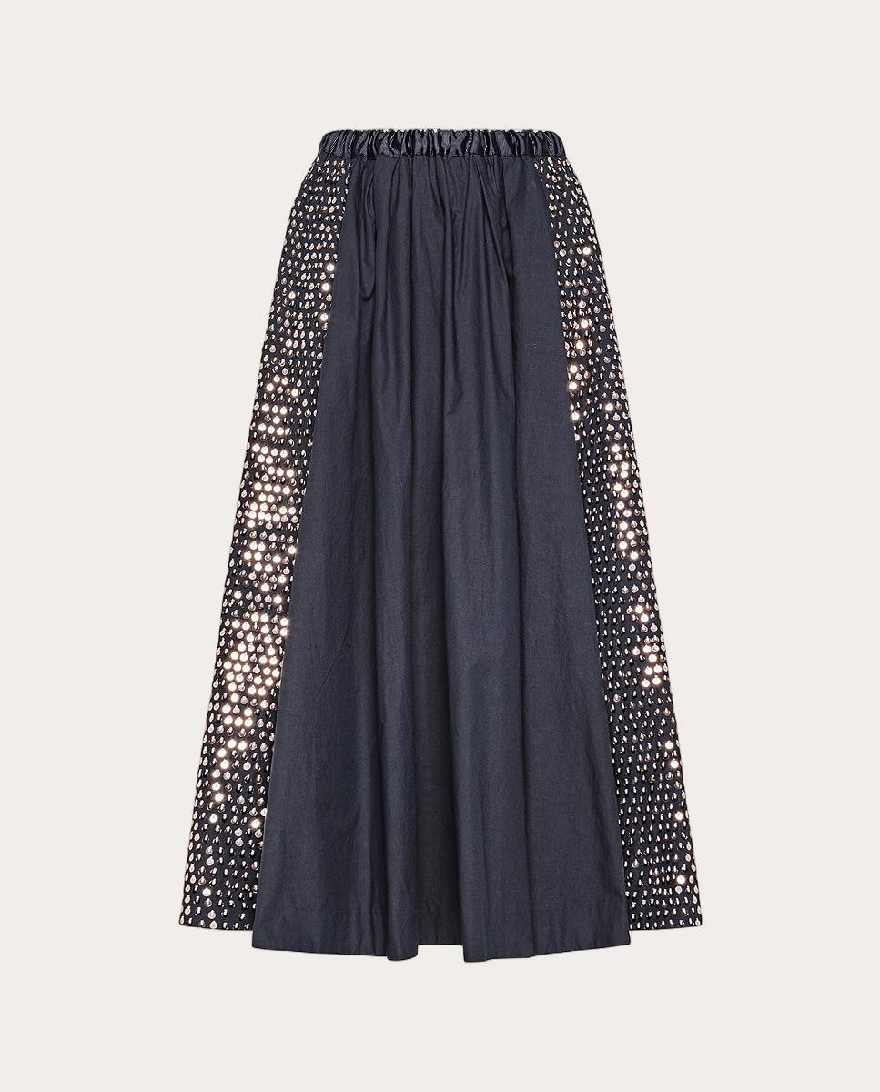 Falda larga de algodón Azul oscuro-1