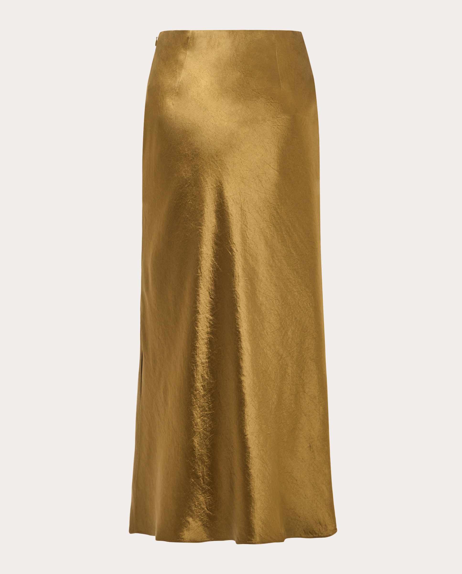 Saia Slip Acetinada com Abertura Lateral - Ocre Musgo Castanho-2