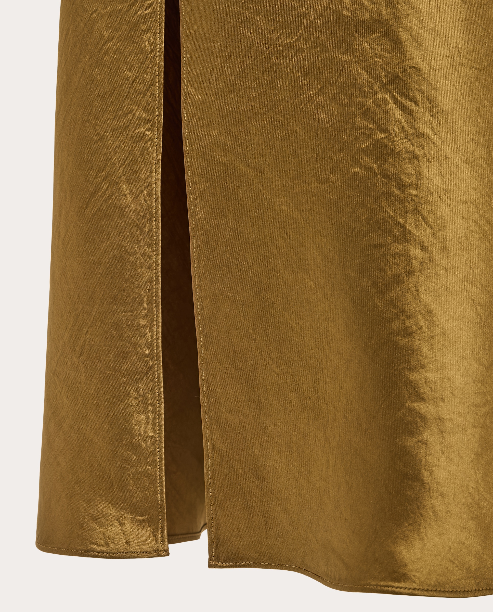 Saia Slip Acetinada com Abertura Lateral - Ocre Musgo Castanho-3