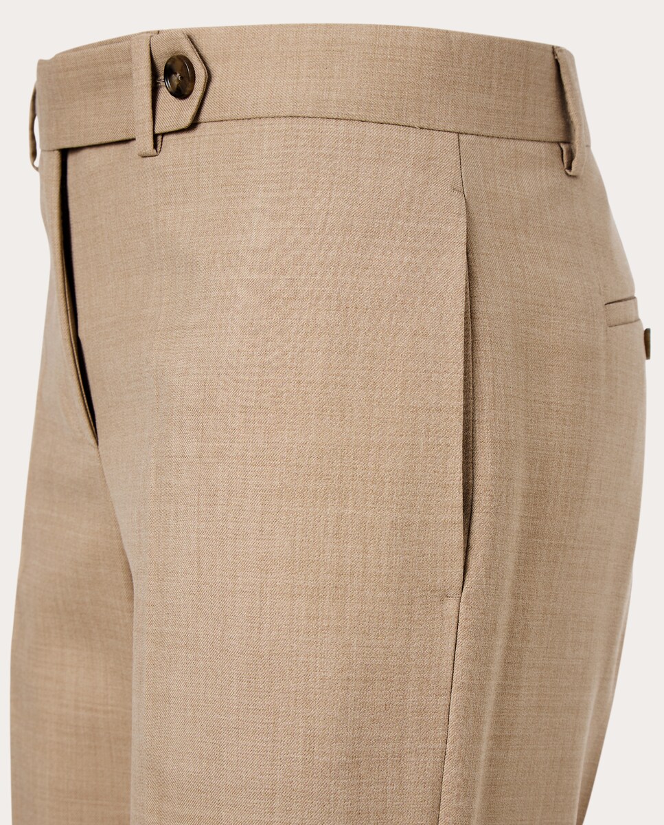 Calças Regular de Lã Bege-3
