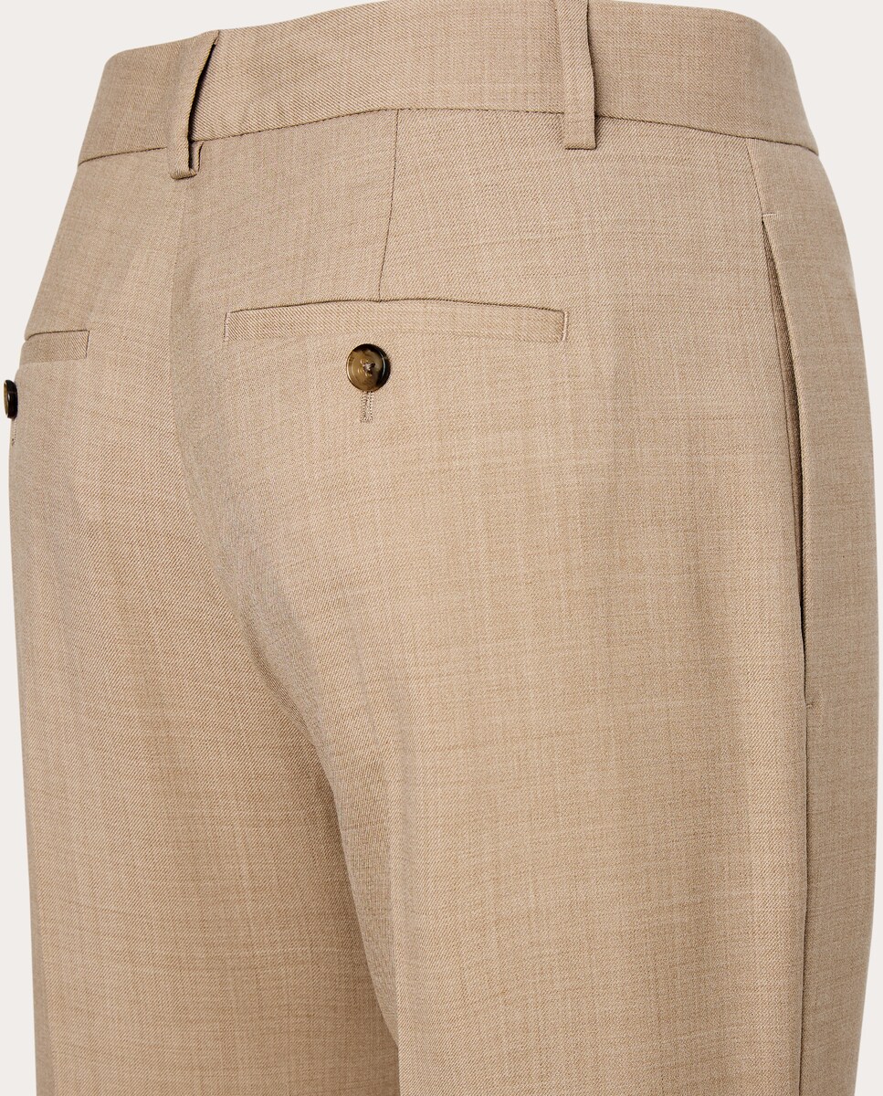 Calças Regular de Lã Bege-4