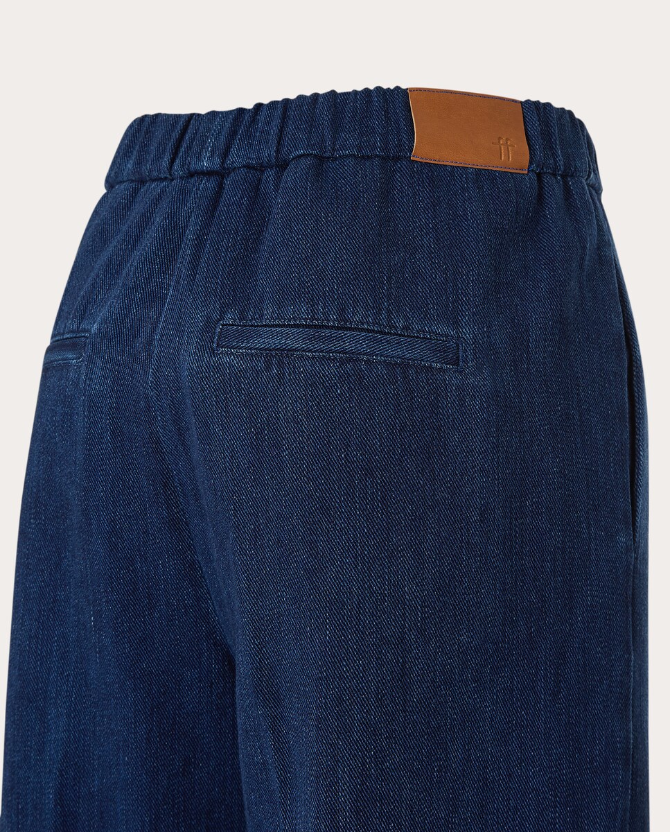 Calças regular de algodão Azul-escuro-4