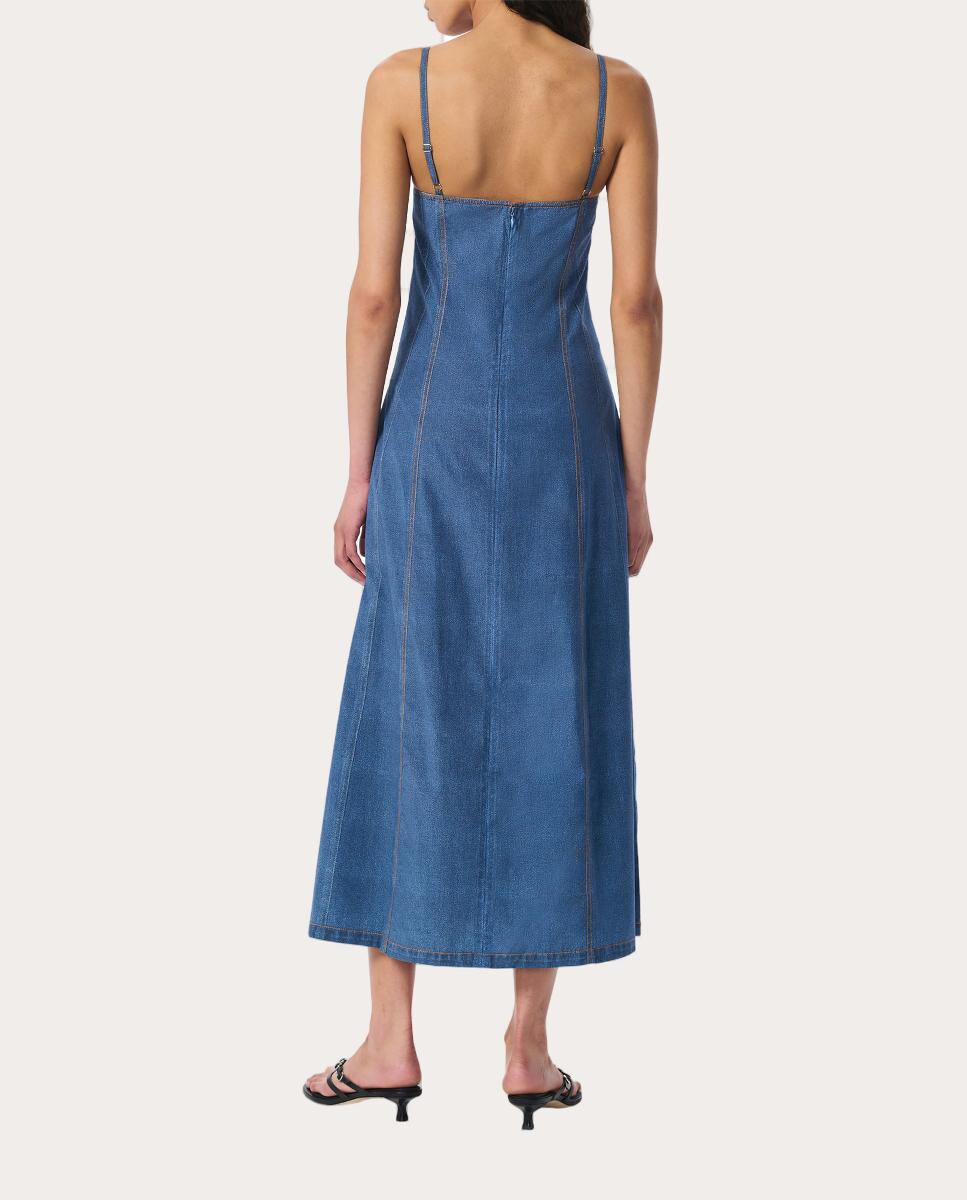 Vestido melodía de popelina Miramar midi Azul-3