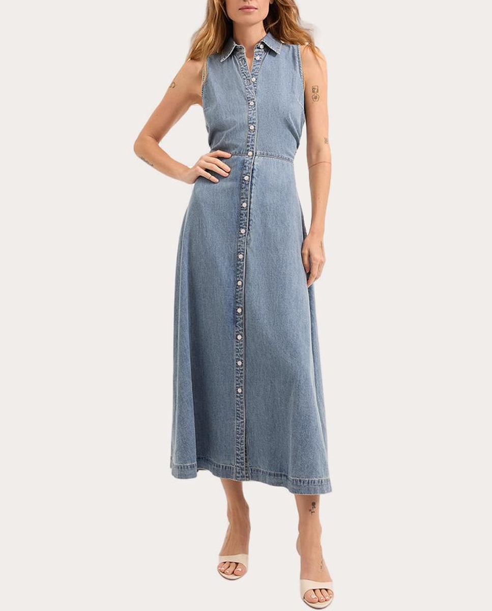 Vestido vaquero midi Azul-3