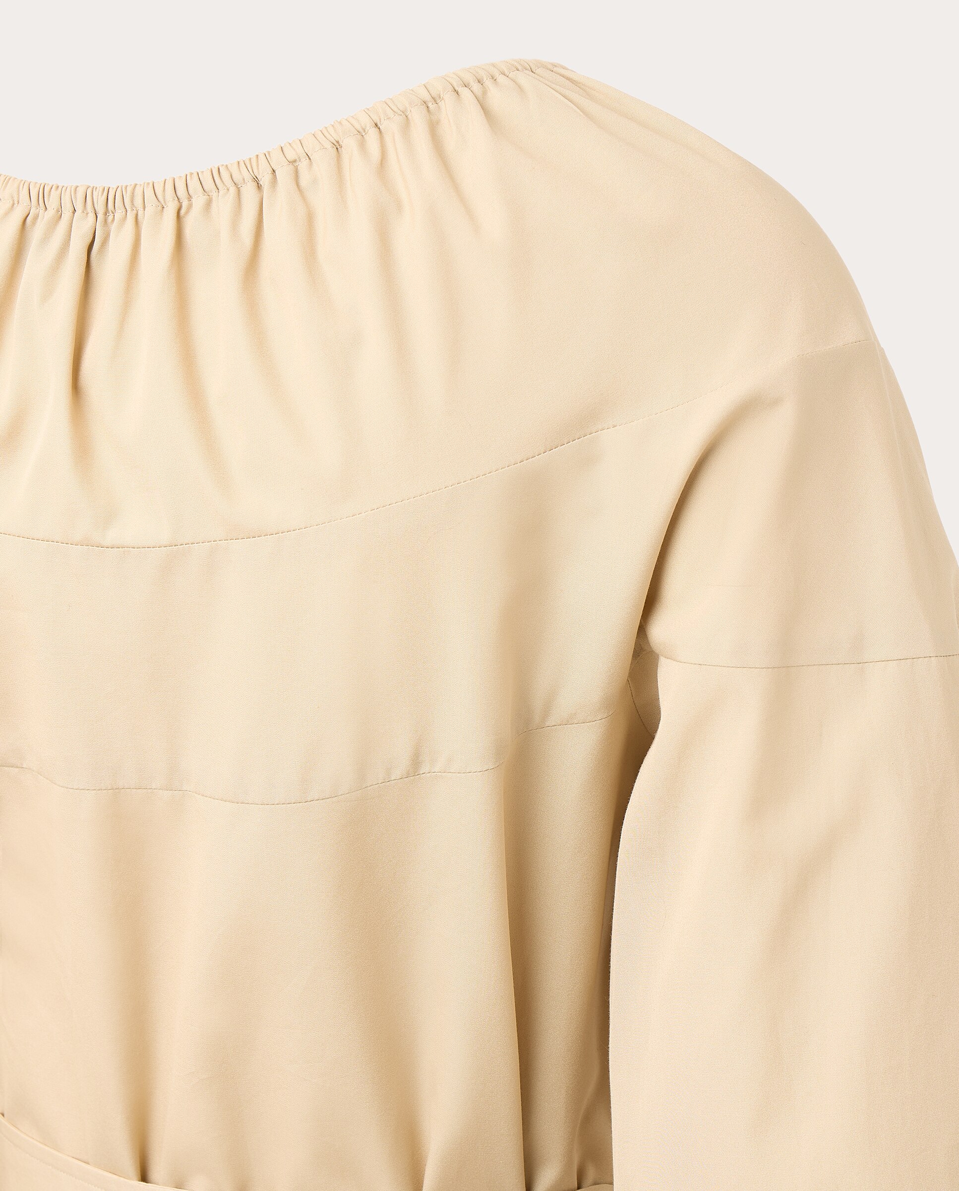 Vestido Camiseiro Franzido com Cinto - Bege/Cor de Areia Bege-4