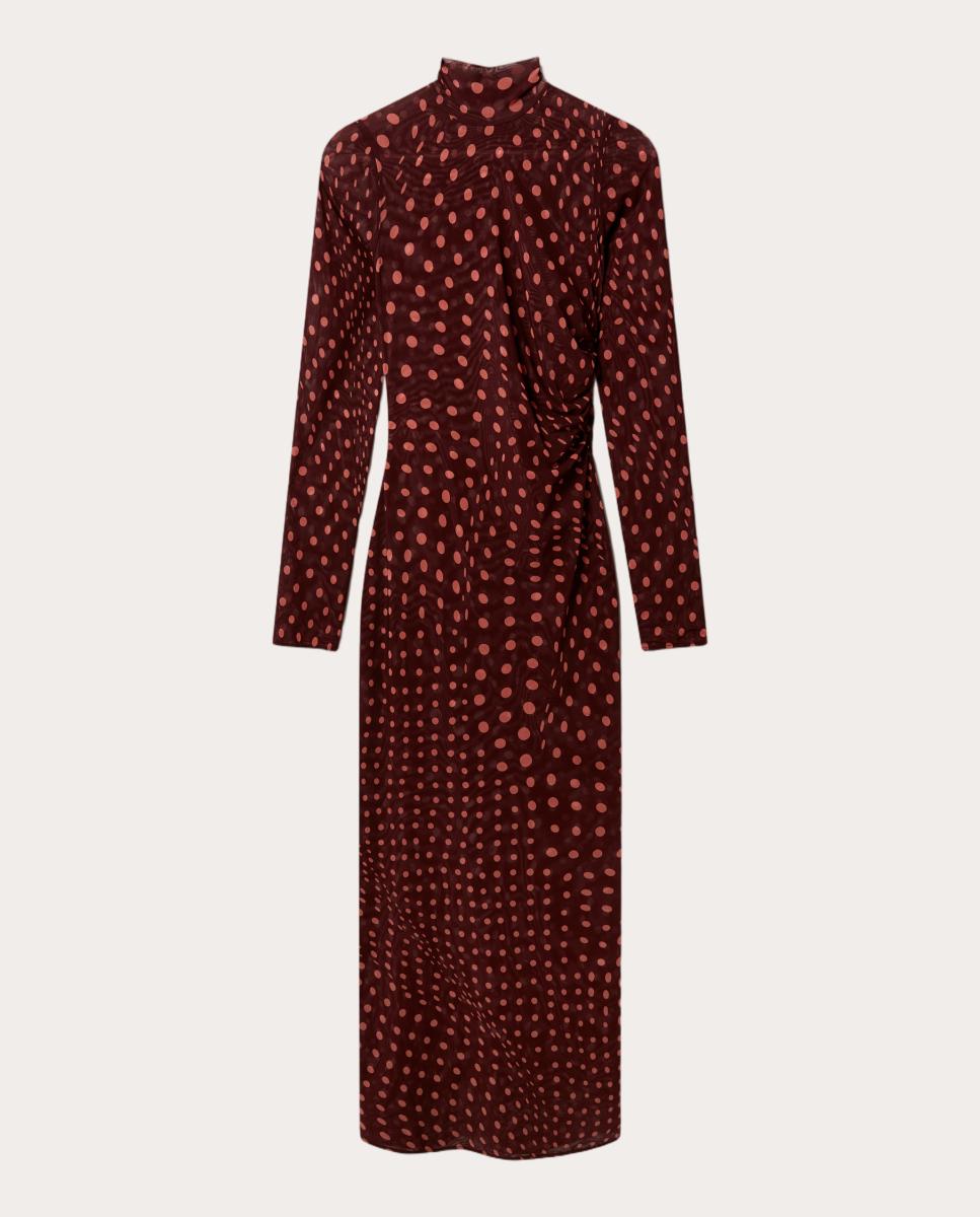 Imagen 0 de Vestido largo con lunares Burdeos