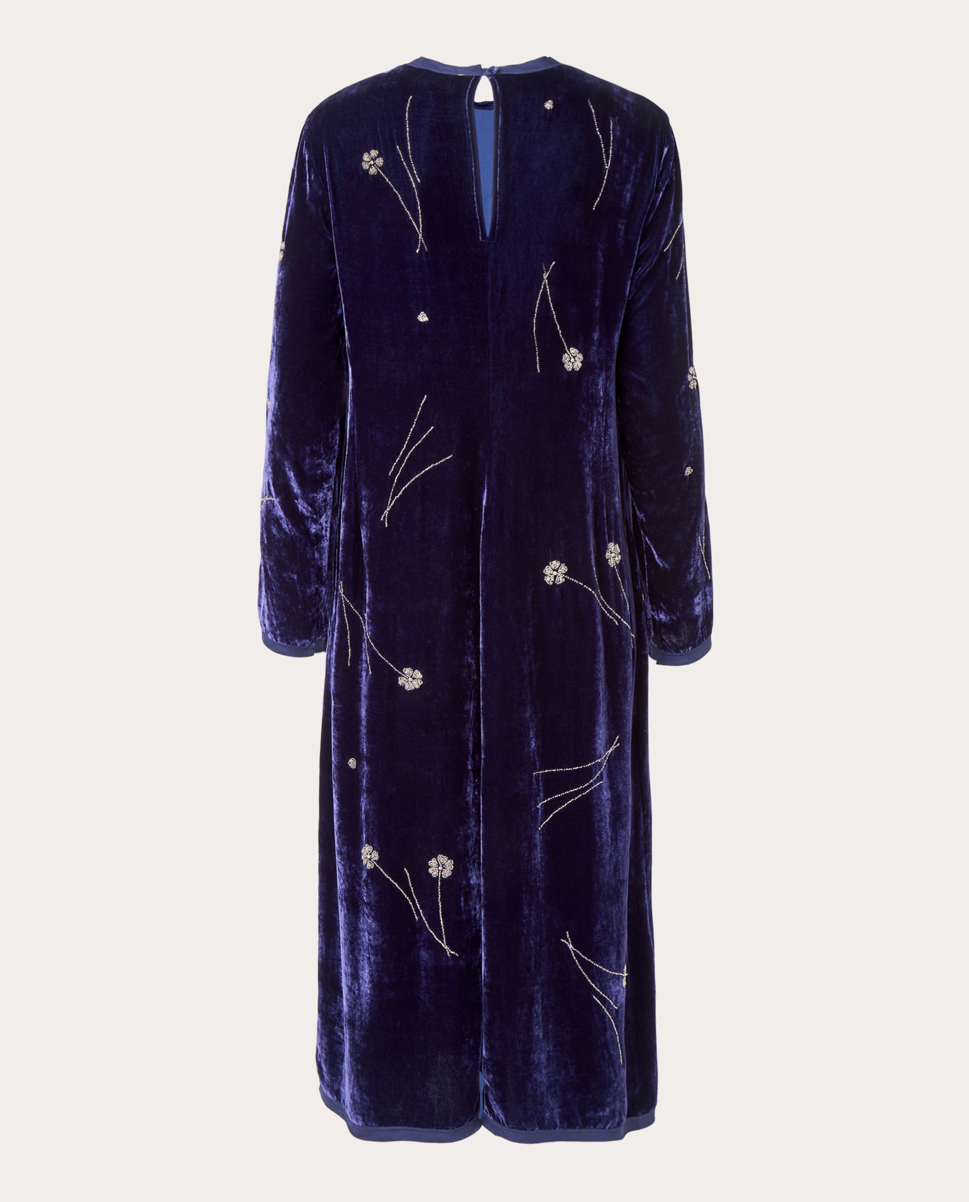 Vestido Midi de Veludo com Bordado Azul-marinho-2