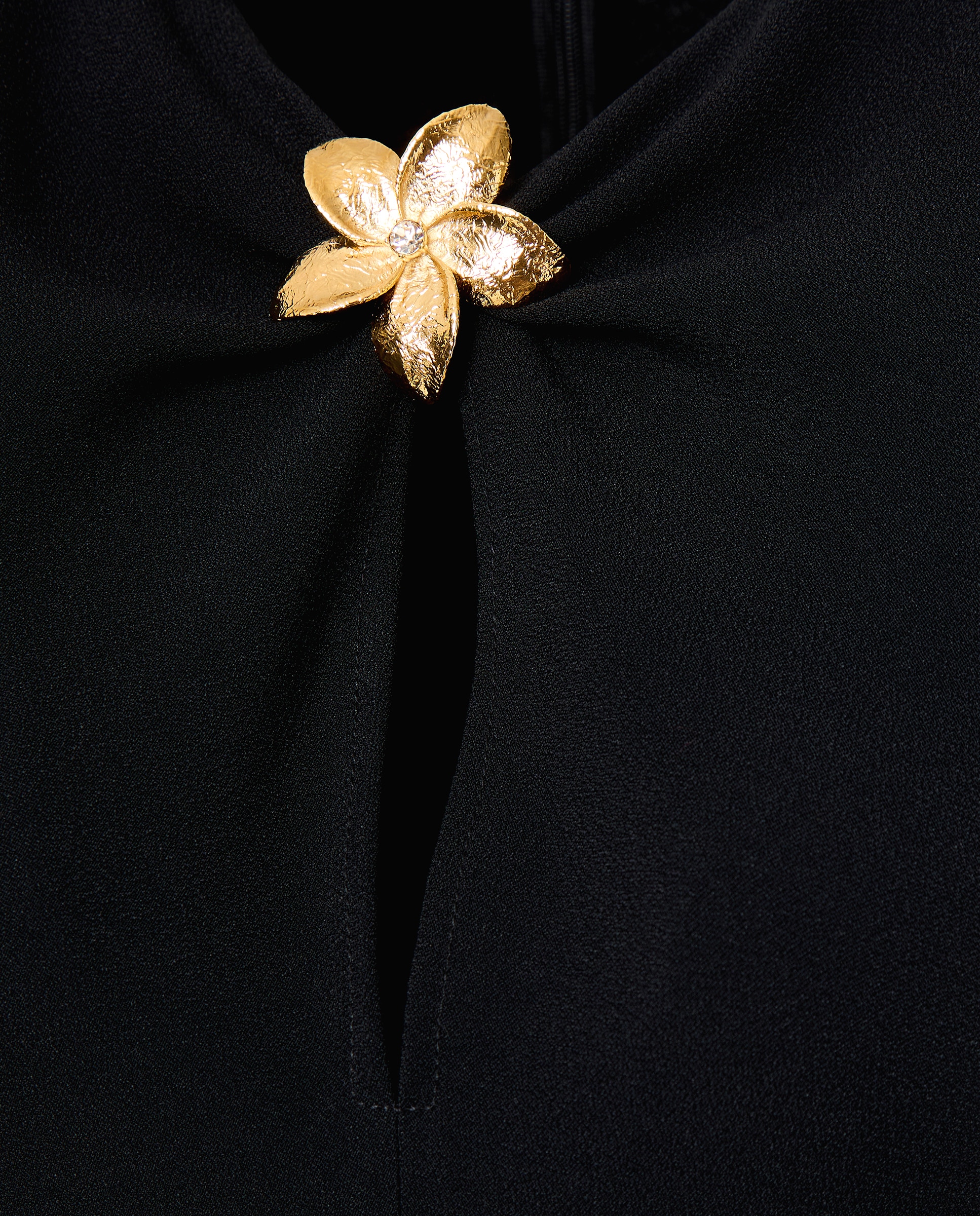 Vestido de satén con flor joya - Negro Negro-3