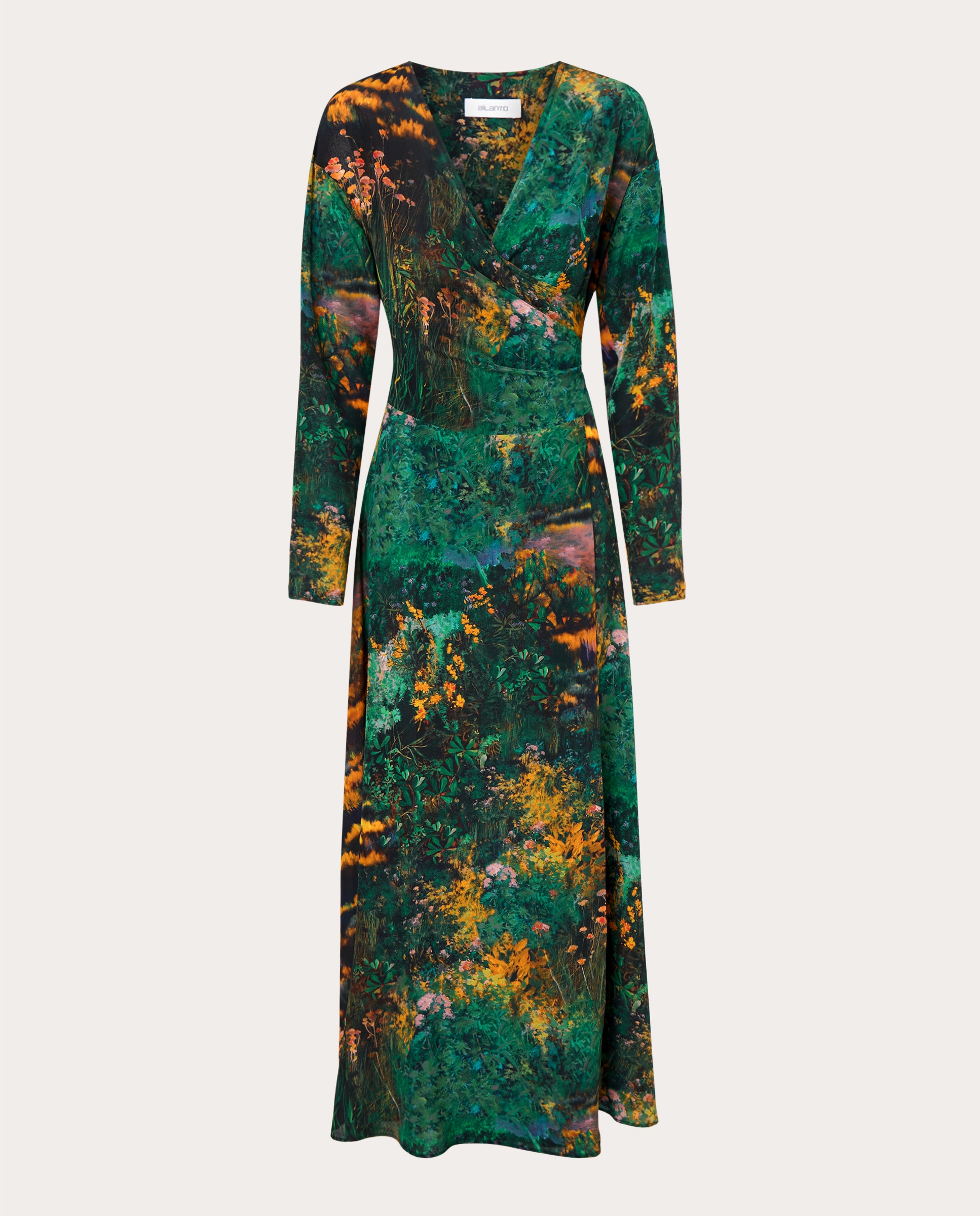 Imagem 0 de Vestido Cruzado com Estampado de Campos de Gramíneas