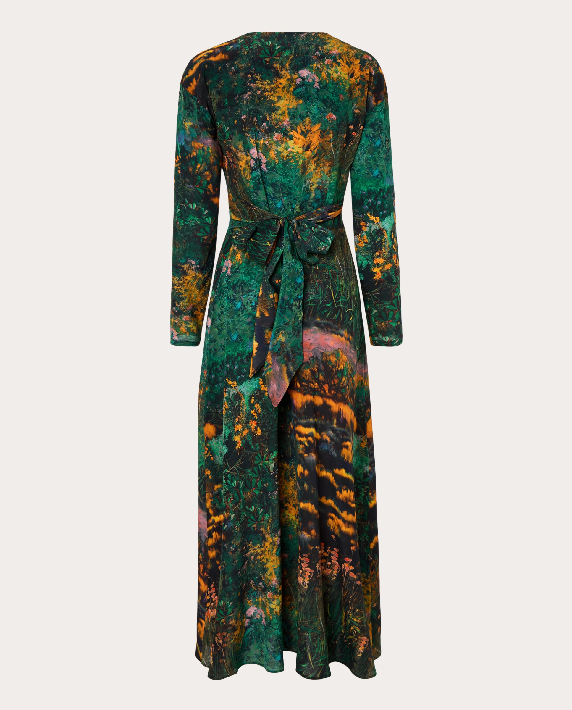 Vestido Cruzado com Estampado de Campos de Gramíneas Verde-2