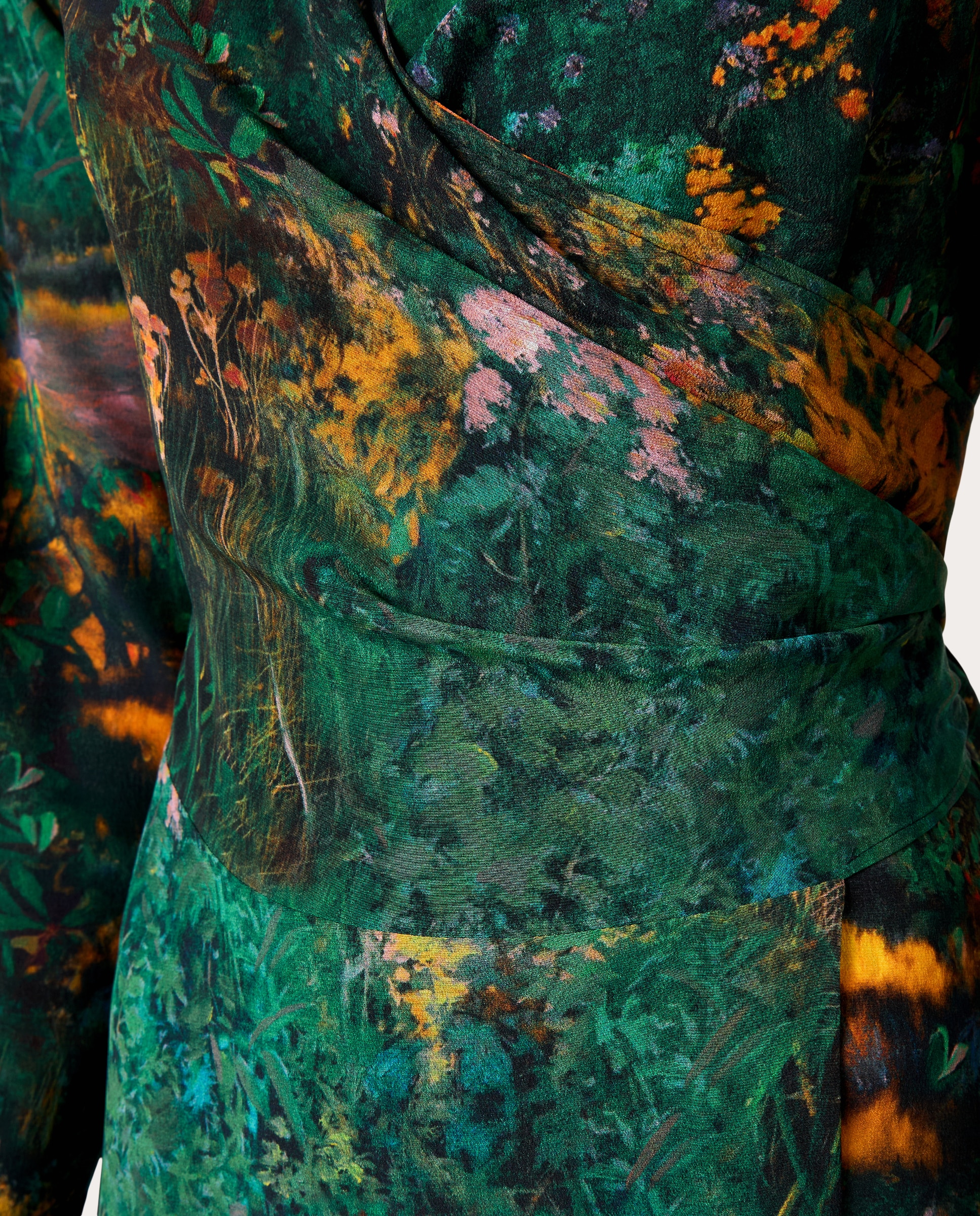 Vestido Cruzado com Estampado de Campos de Gramíneas Verde-3