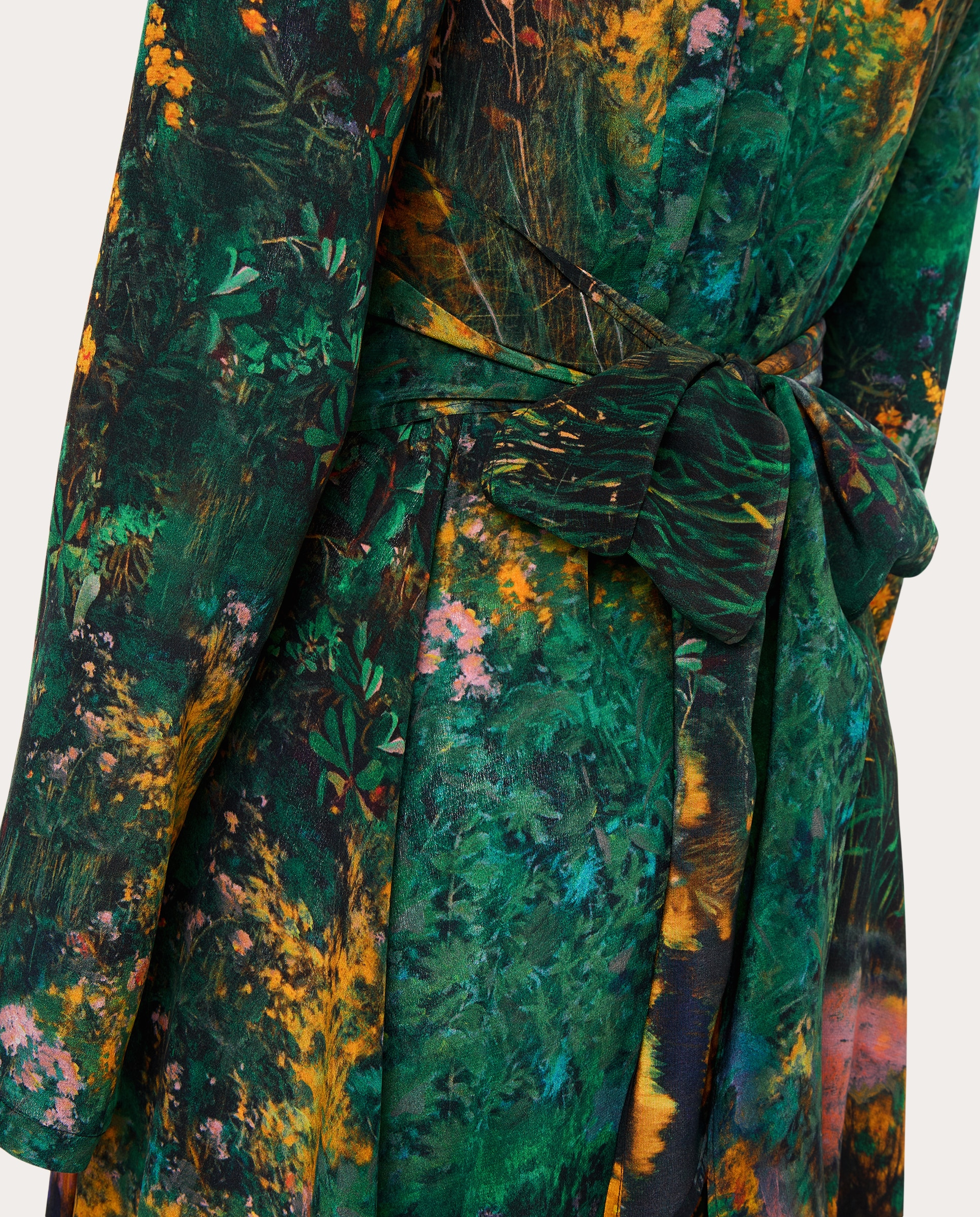 Vestido Cruzado com Estampado de Campos de Gramíneas Verde-4