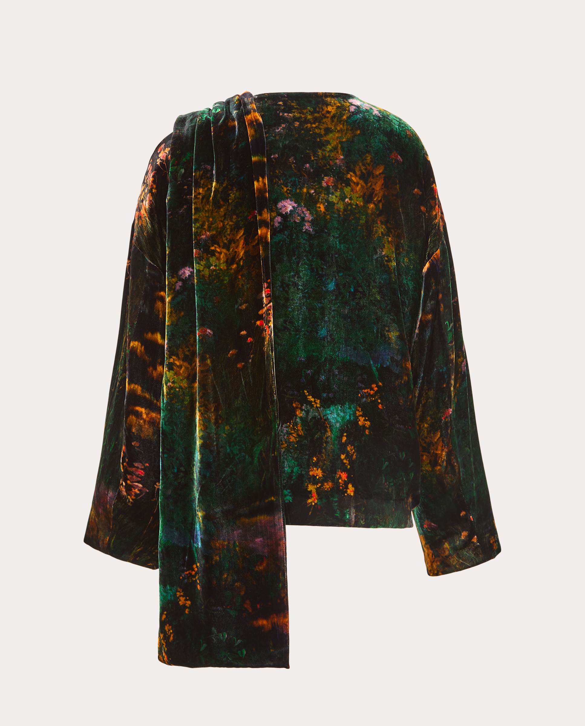 Casaco Oversize em Veludo Estampado Verde-2
