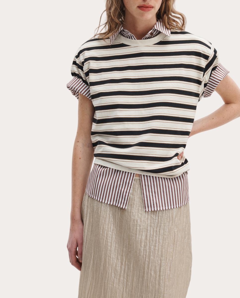 Camiseta boxy Kelly a rayas Crema multicolor - Blanco Blanco-2