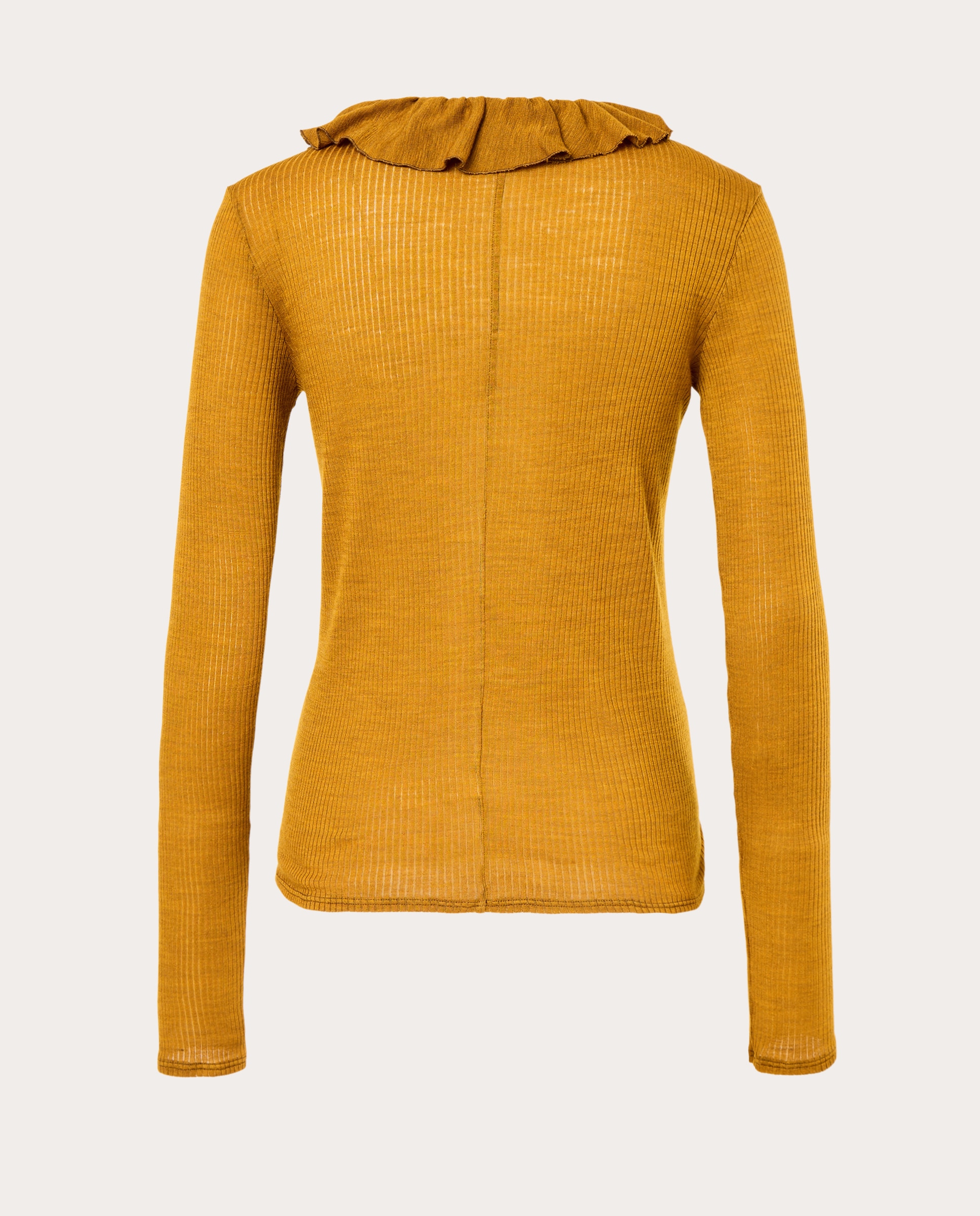Imagen 2 de Jersey de cuello henley con canalé fino y volante - Oro Oro