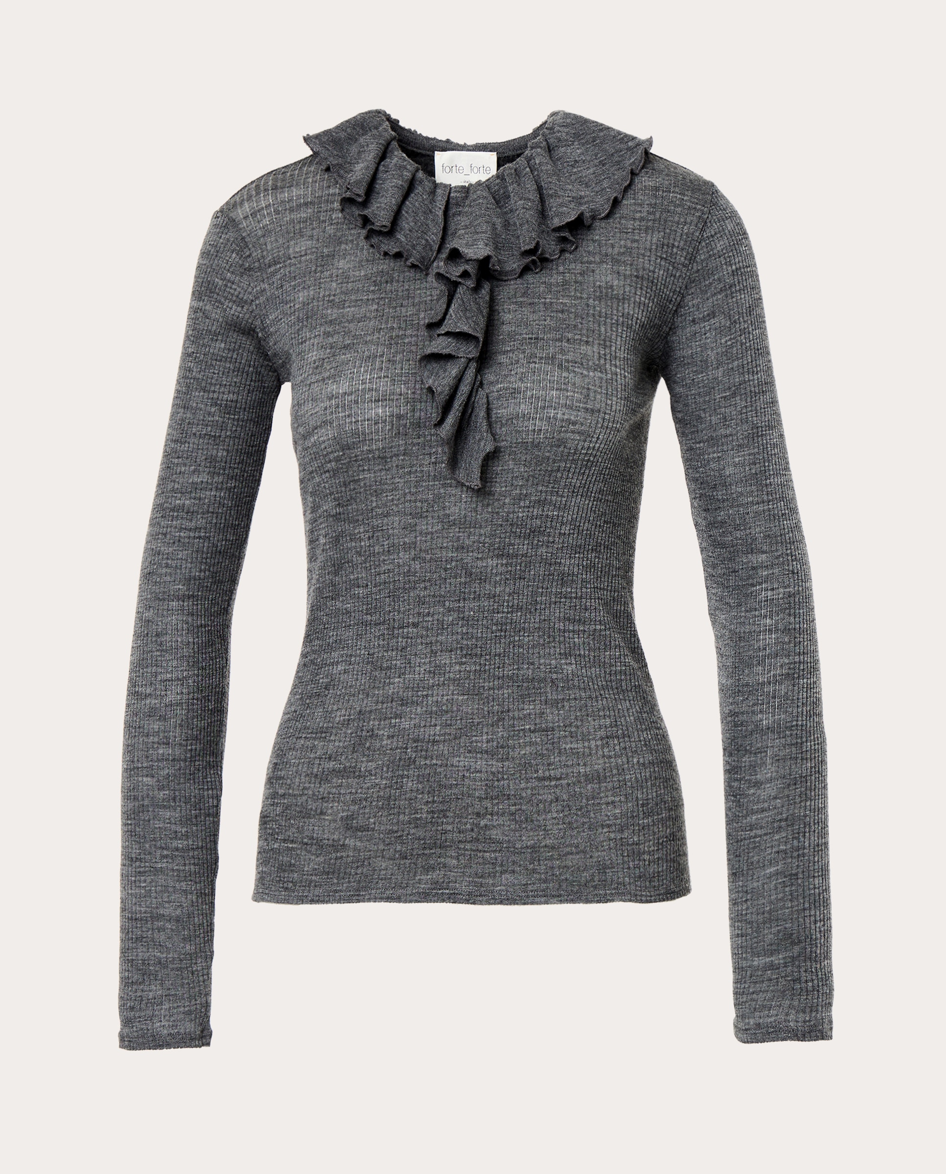 Imagen 1 de Jersey de cuello henley con canalé fino y volante Gris