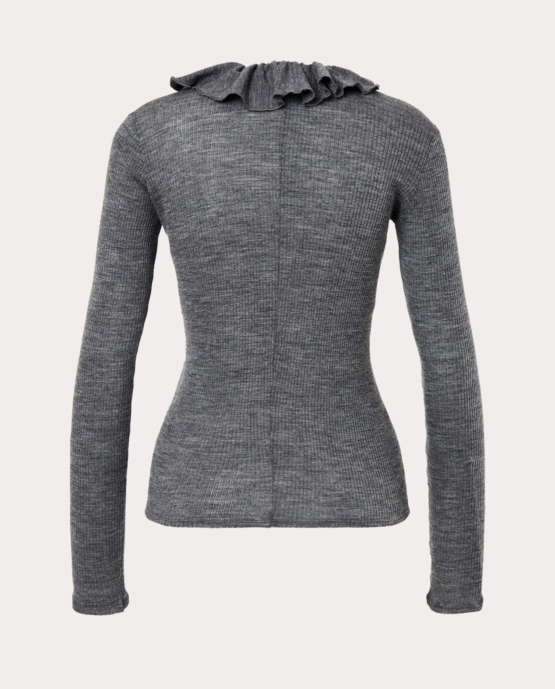 Imagen 2 de Jersey de cuello henley con canalé fino y volante - Gris Gris