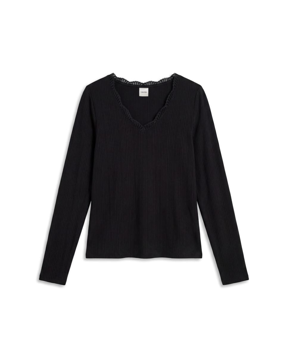 Camisola de Manga Comprida Canelada Preto-5