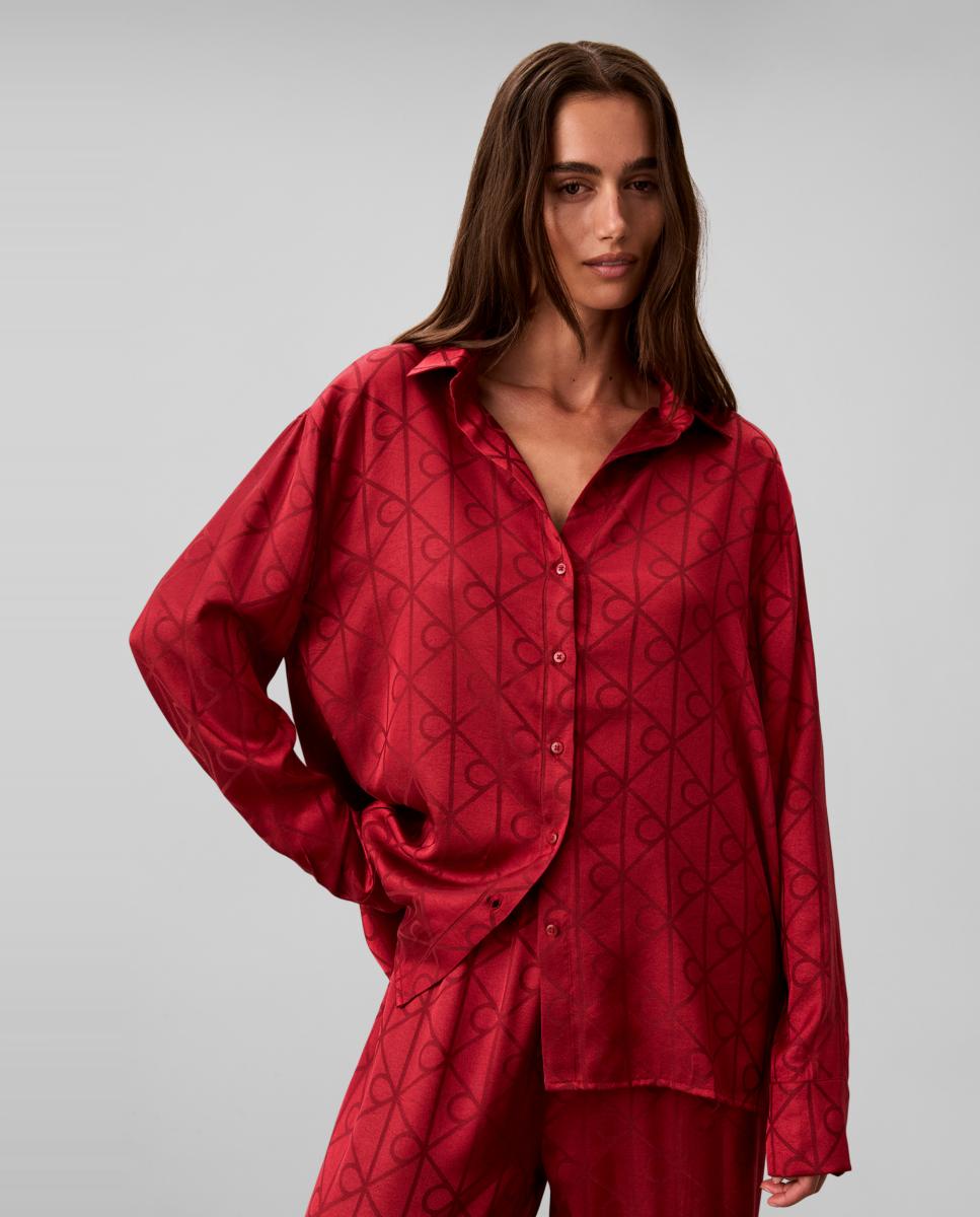 Conjunto de Camisa e Calças de Cetim Vermelho-2