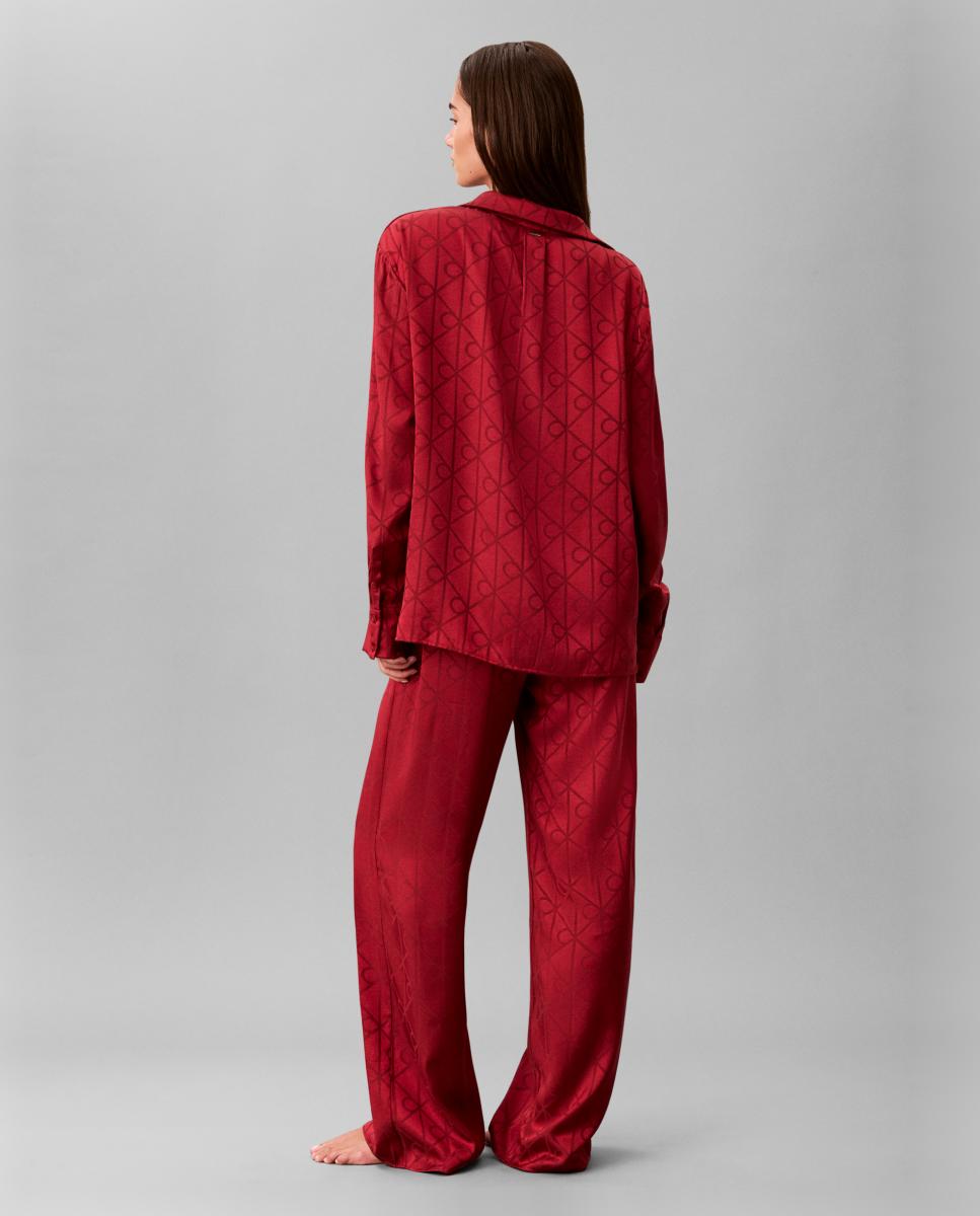 Conjunto de Camisa e Calças de Cetim Vermelho-3