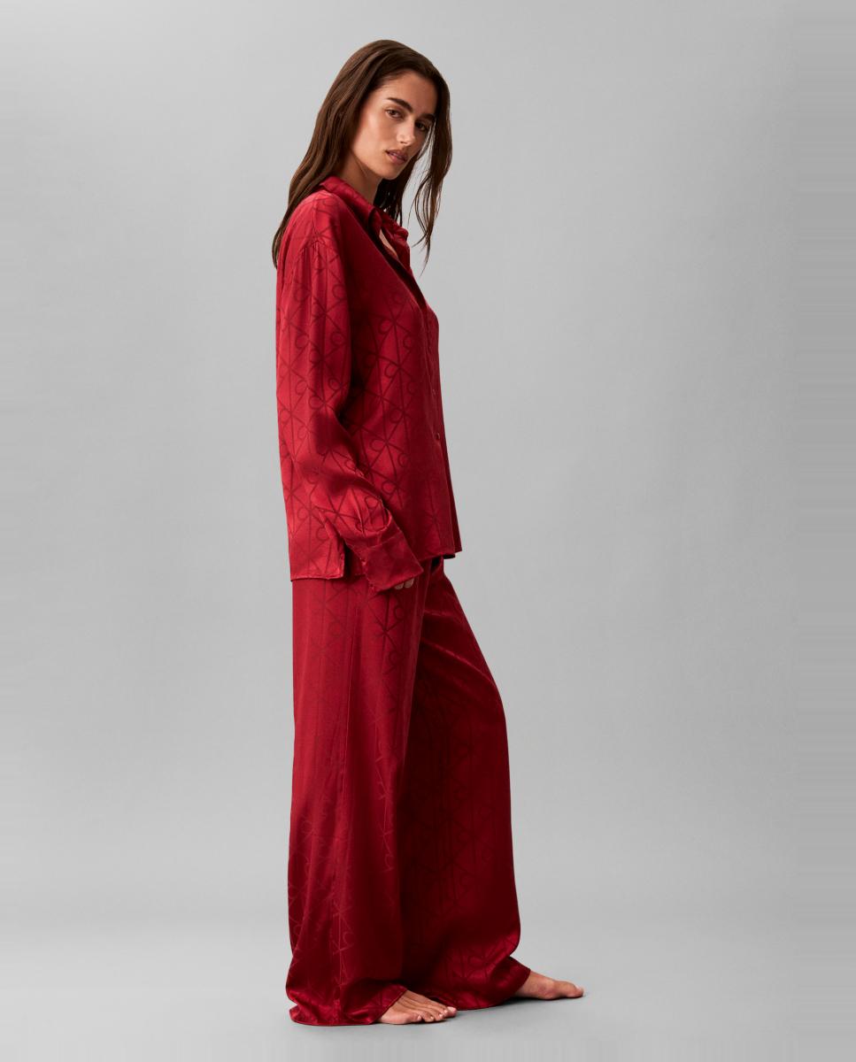Conjunto de Camisa e Calças de Cetim Vermelho-5