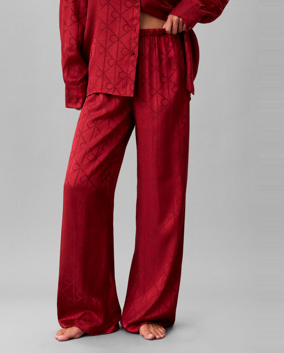 Conjunto de Camisa e Calças de Cetim Vermelho-6