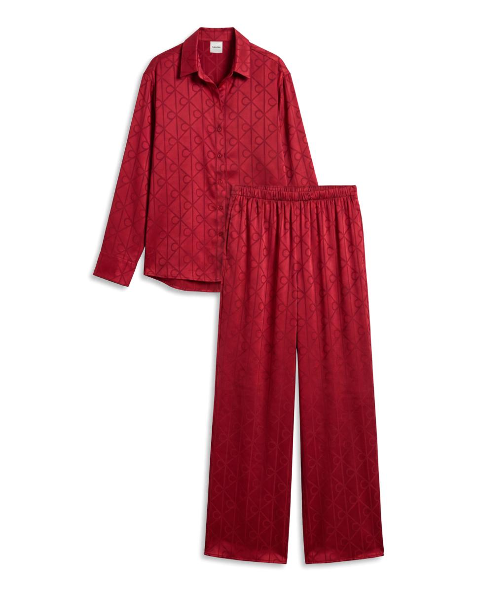 Conjunto de Camisa e Calças de Cetim Vermelho-7