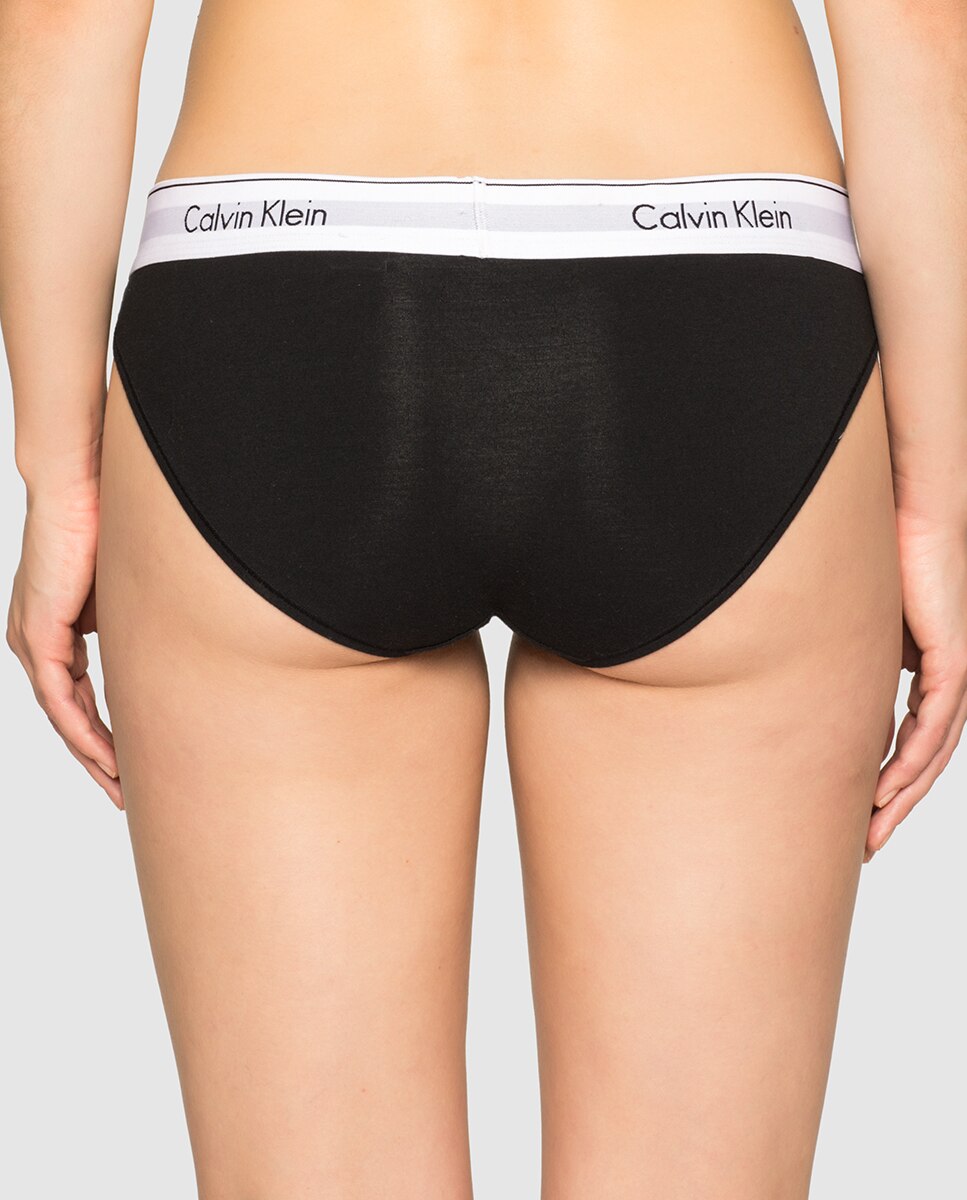 Cueca de algodão de mulher Calvin Klein de corte biquíni lisa Preto-2