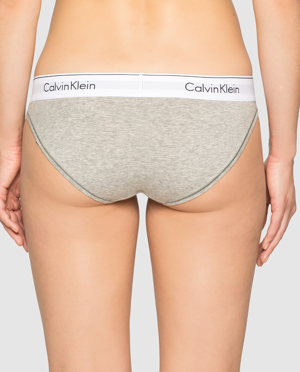 Cueca de algodão de mulher Calvin Klein de corte biquíni lisa Cinzento-2