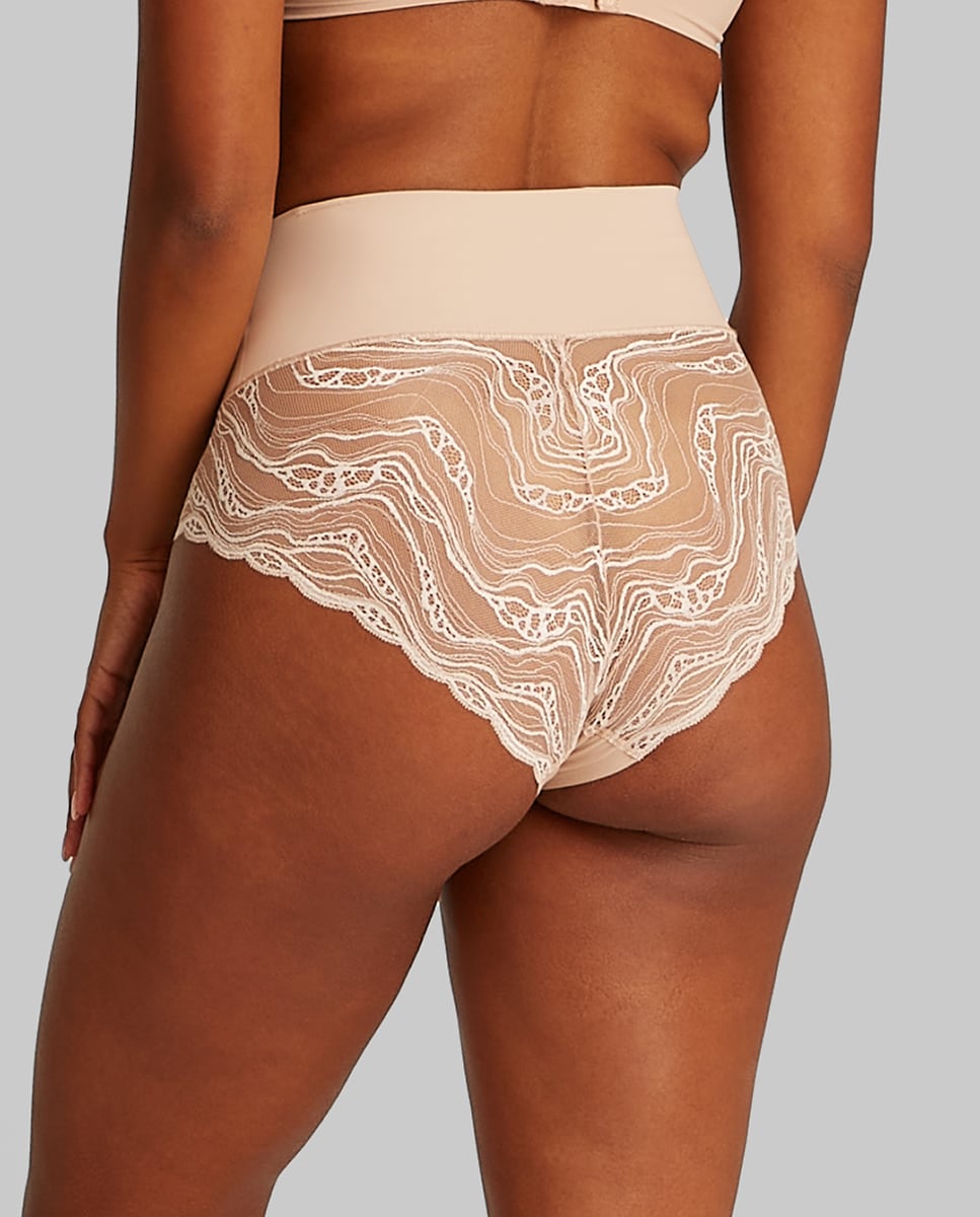 Cueca com Compressão Sensual Stretch Lace Bege-2