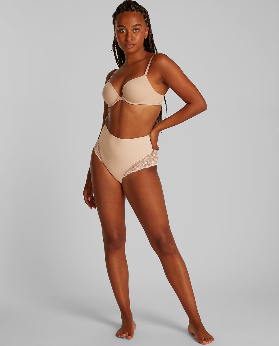 Cueca com Compressão Sensual Stretch Lace Bege-4